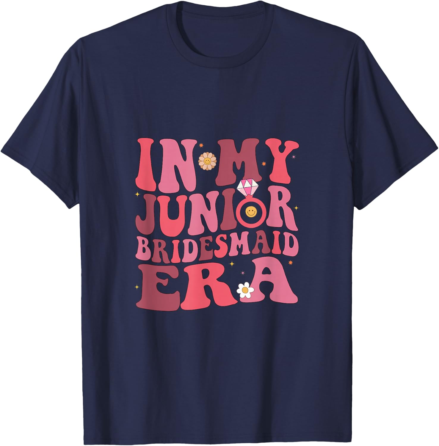 Retro Groovy In My Junior Bridesmaid Era Wedding Engagement T-Shirt - T-Shirt | Navy