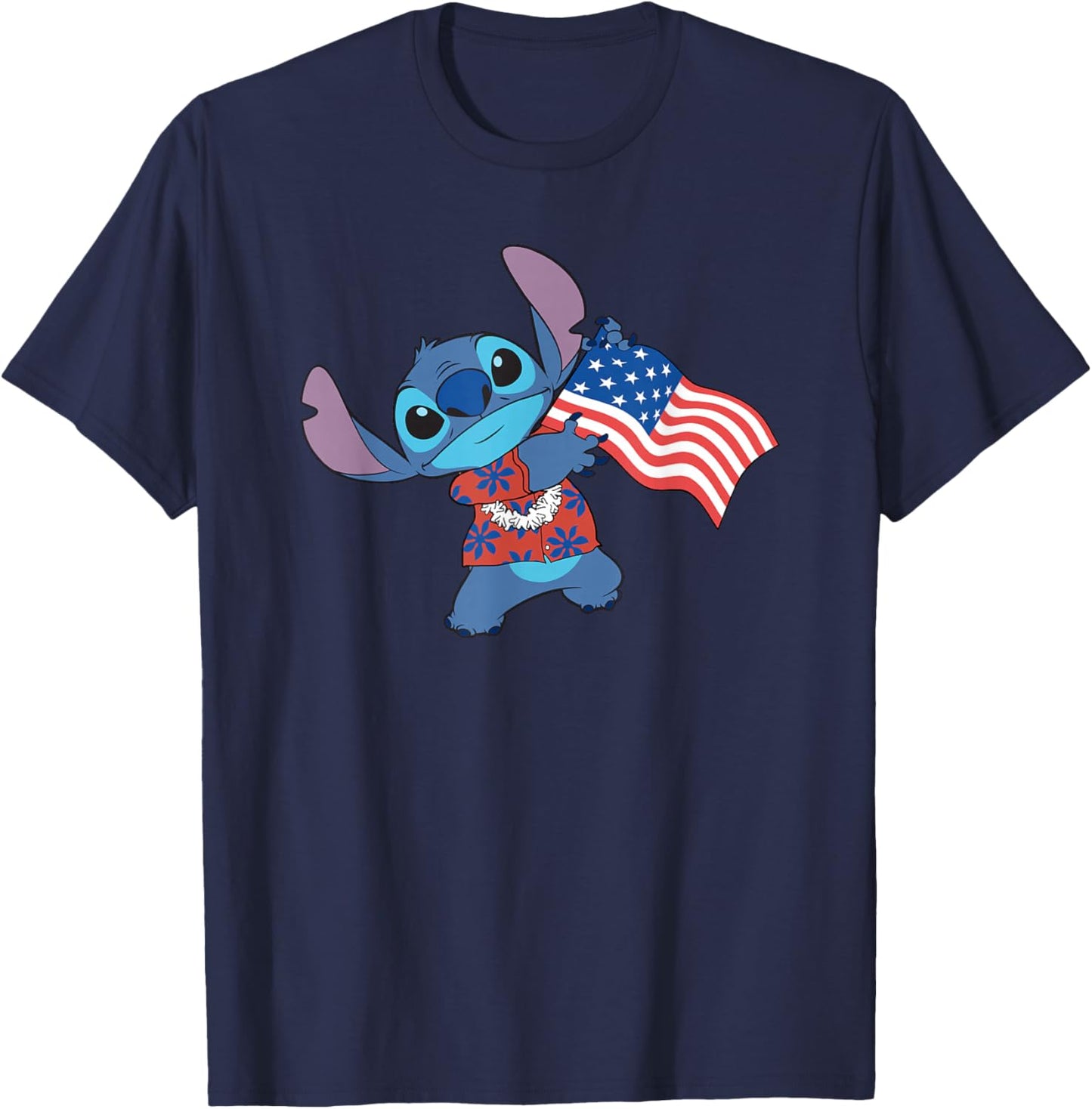 Disney Lilo & Stitch Tropical Stitch American Flag T-Shirt - T-Shirt | Navy
