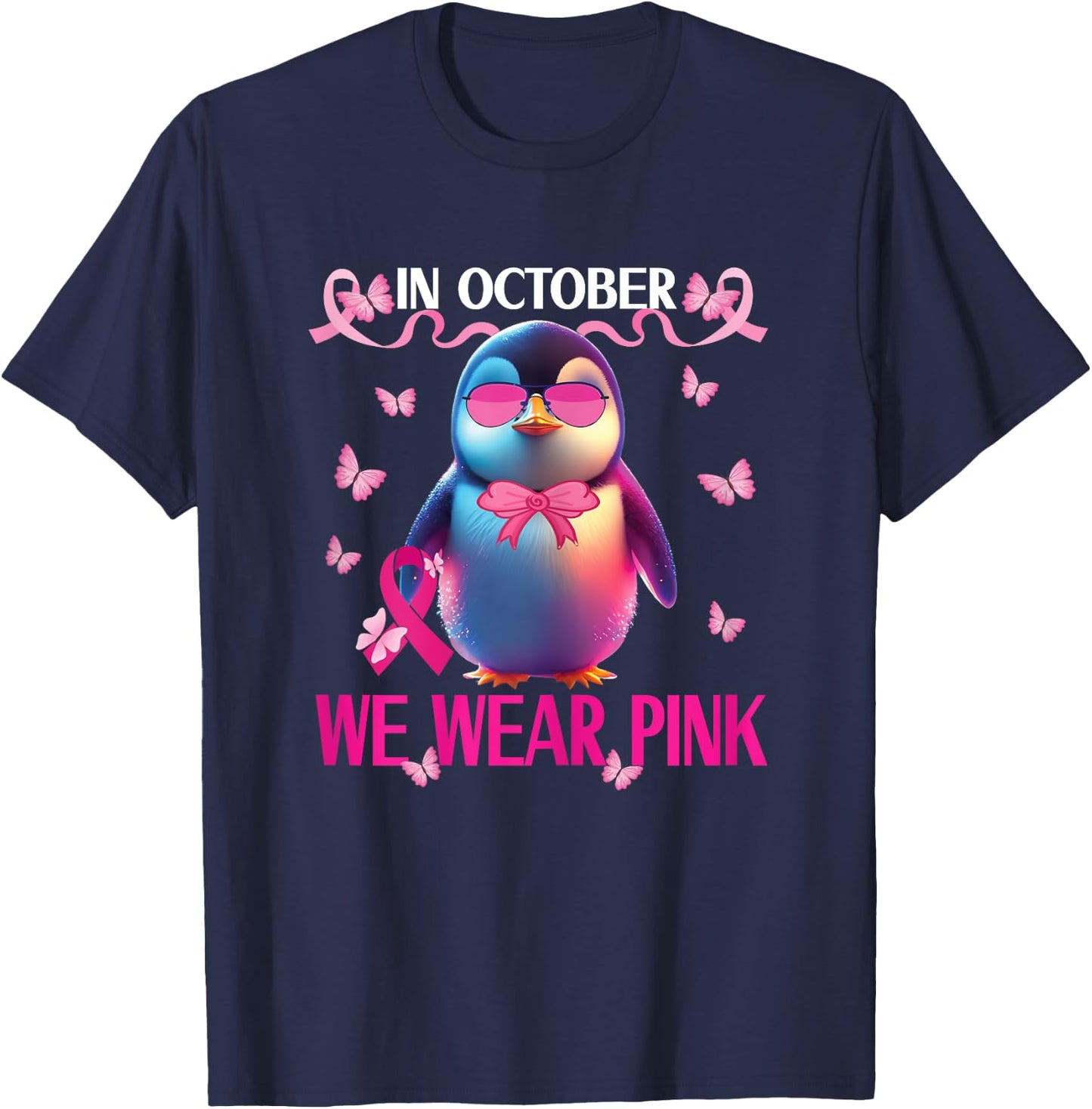 Girls Breast Cancer Awareness for Toddlers Kids Penguin T-Shirt - T-Shirt | Navy