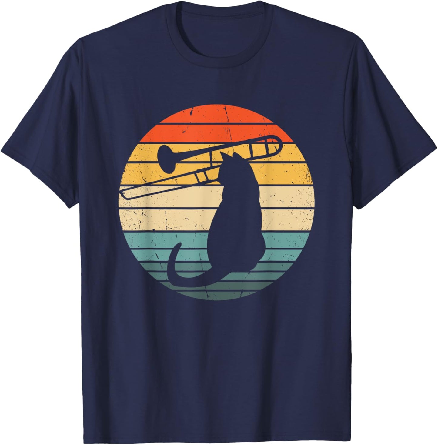 Cat Playing Trombone Trombonist Funny Cat Jazz Trombone Men Women Girls Kids T-Shirt - T-Shirt | Navy