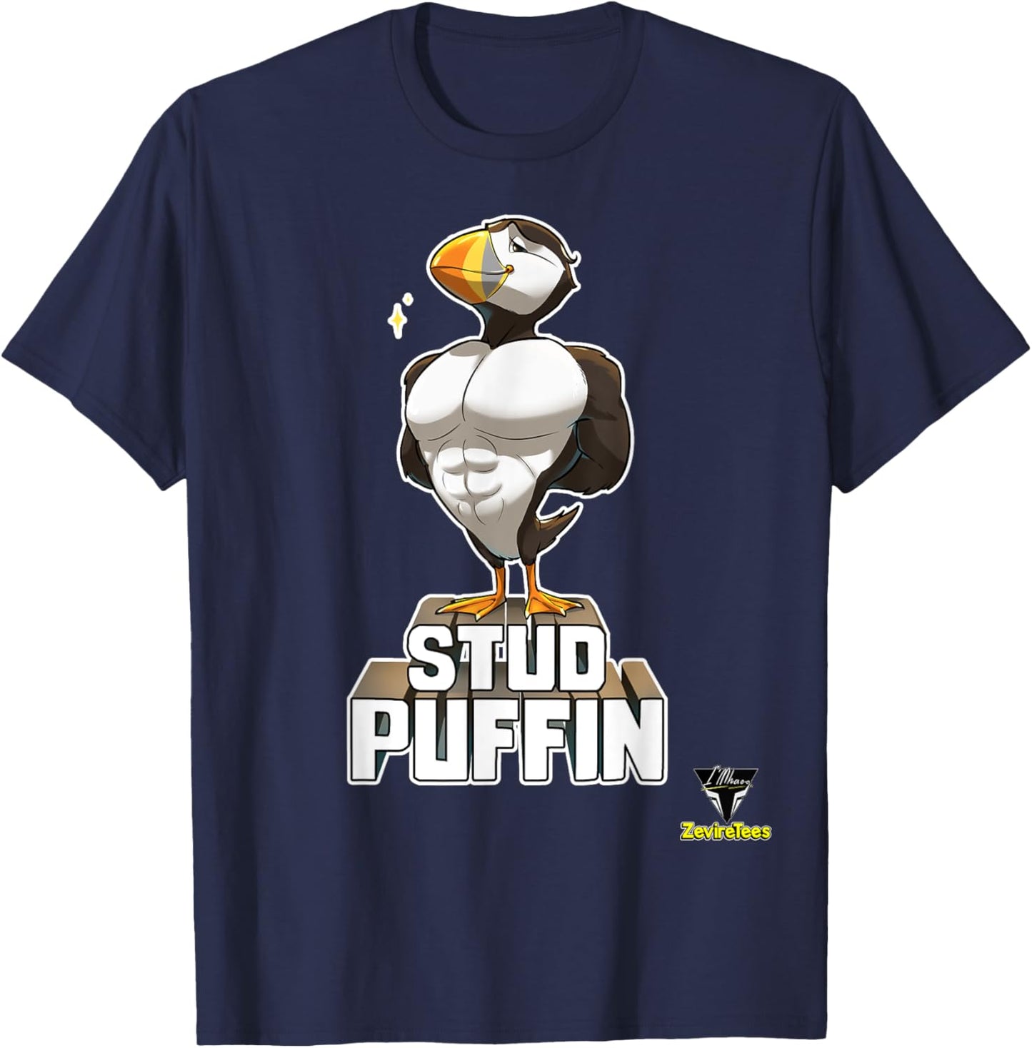ZevireTees Stud Puffin - Men's -Adults Black Cotton 100% - Small - Short Sleeve - Studded, Unique Fabric Blend T-Shirt - T-Shirt | Navy