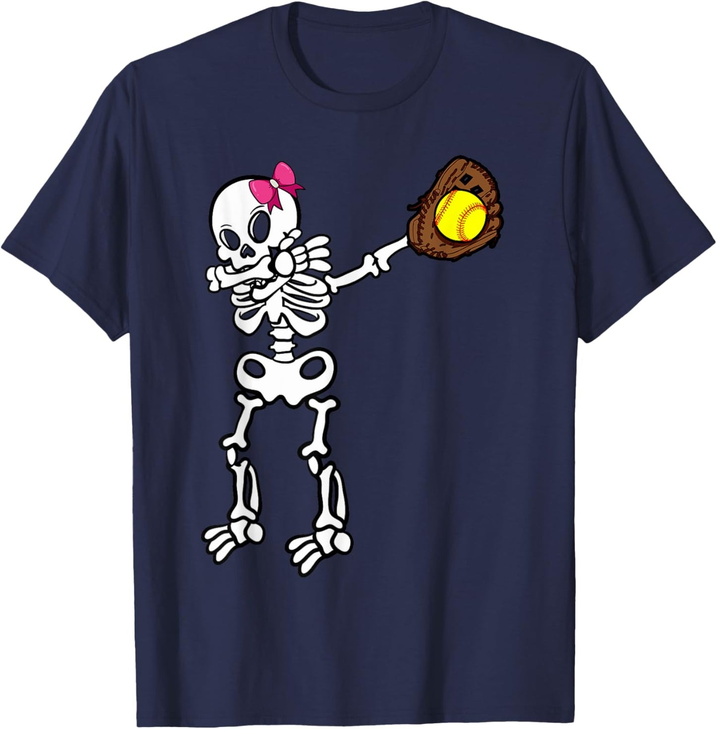 Softball Skeleton Dabbing Player Halloween Costume Party T-Shirt - T-Shirt | Navy