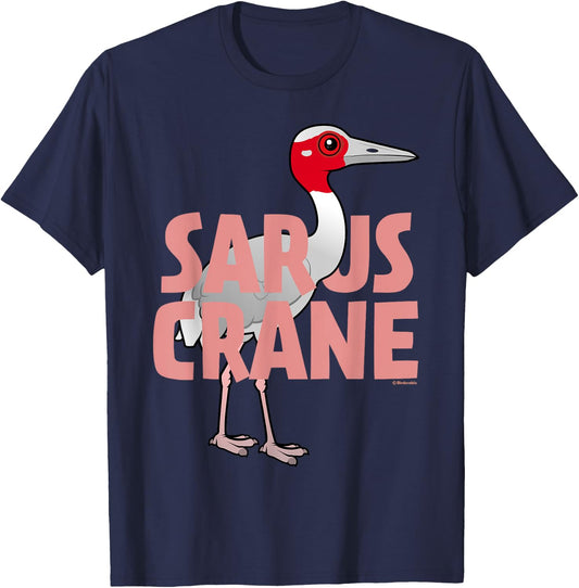 Cute Cartoon Jumbo Sarus Crane Bird Species Name T-Shirt - T-Shirt | Navy