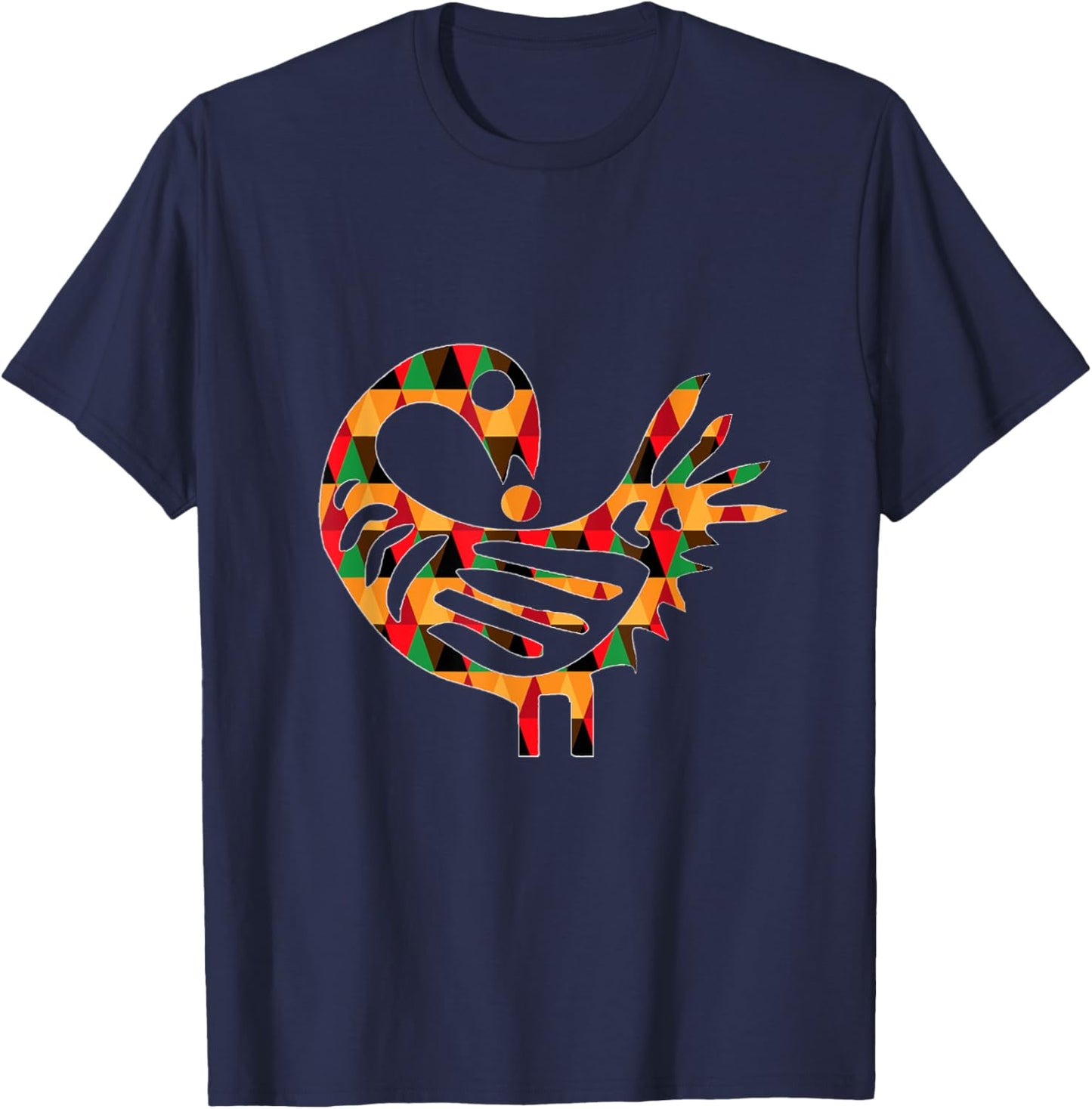 Sankofa Pattern Afrocentric Adinkra Symbol T-Shirt - T-Shirt | Navy