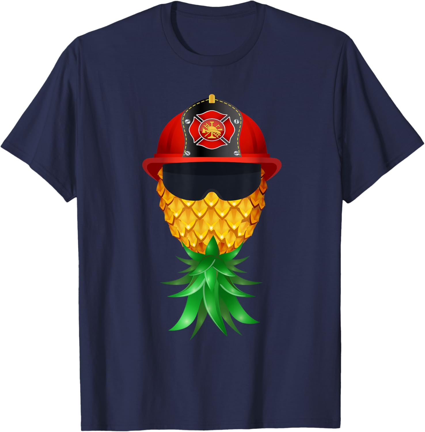 Swinger Upside Down Pineapple Firefighter Red Helmet T-Shirt - T-Shirt | Navy