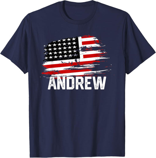 ANDREW USA Flag Personalized 4th of July ANDREW T-Shirt - T-Shirt | Navy