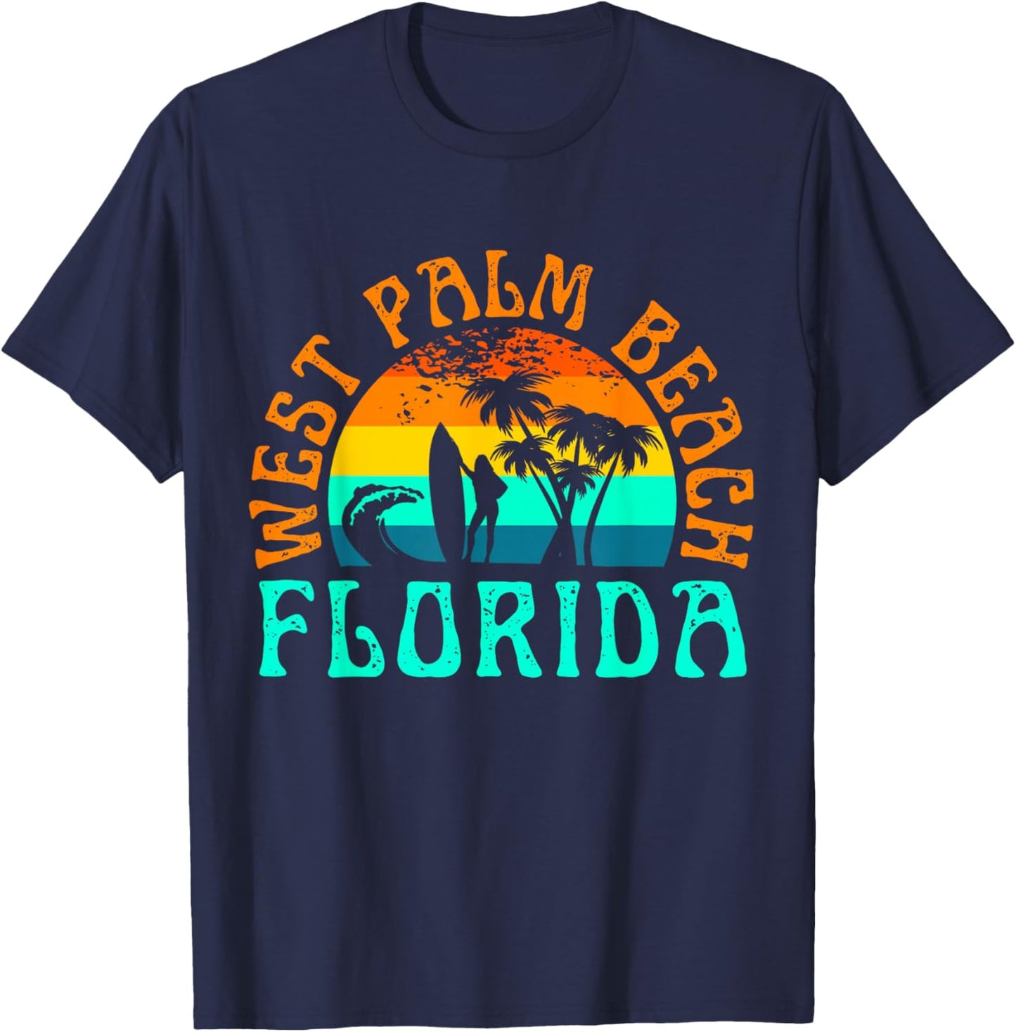 West Palm Beach Florida Surfing Beach Ocean Waves Surf Retro Men Women Kids T-Shirt - T-Shirt | Navy