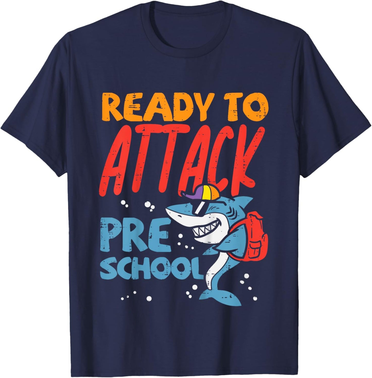 Kids Ready To Attack Preschool Shark First Day Of Pre School Boys T-Shirt - T-Shirt | Navy