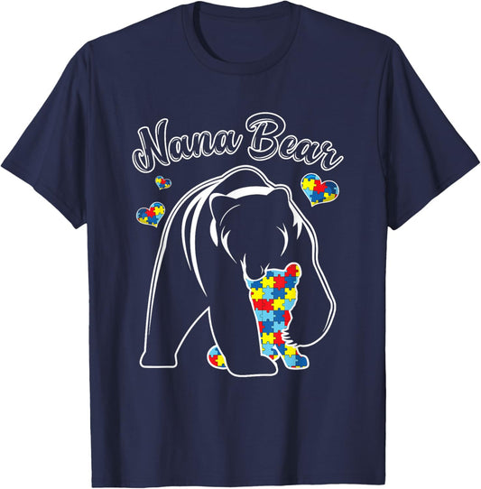 Cute Nana Bear Autism Awareness Autistic Family Lover T-Shirt - T-Shirt | Navy