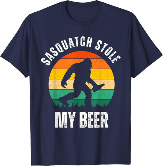 Sasquatch Stole My Beer Funny Bigfoot Believe Drinkers T-Shirt - T-Shirt | Navy