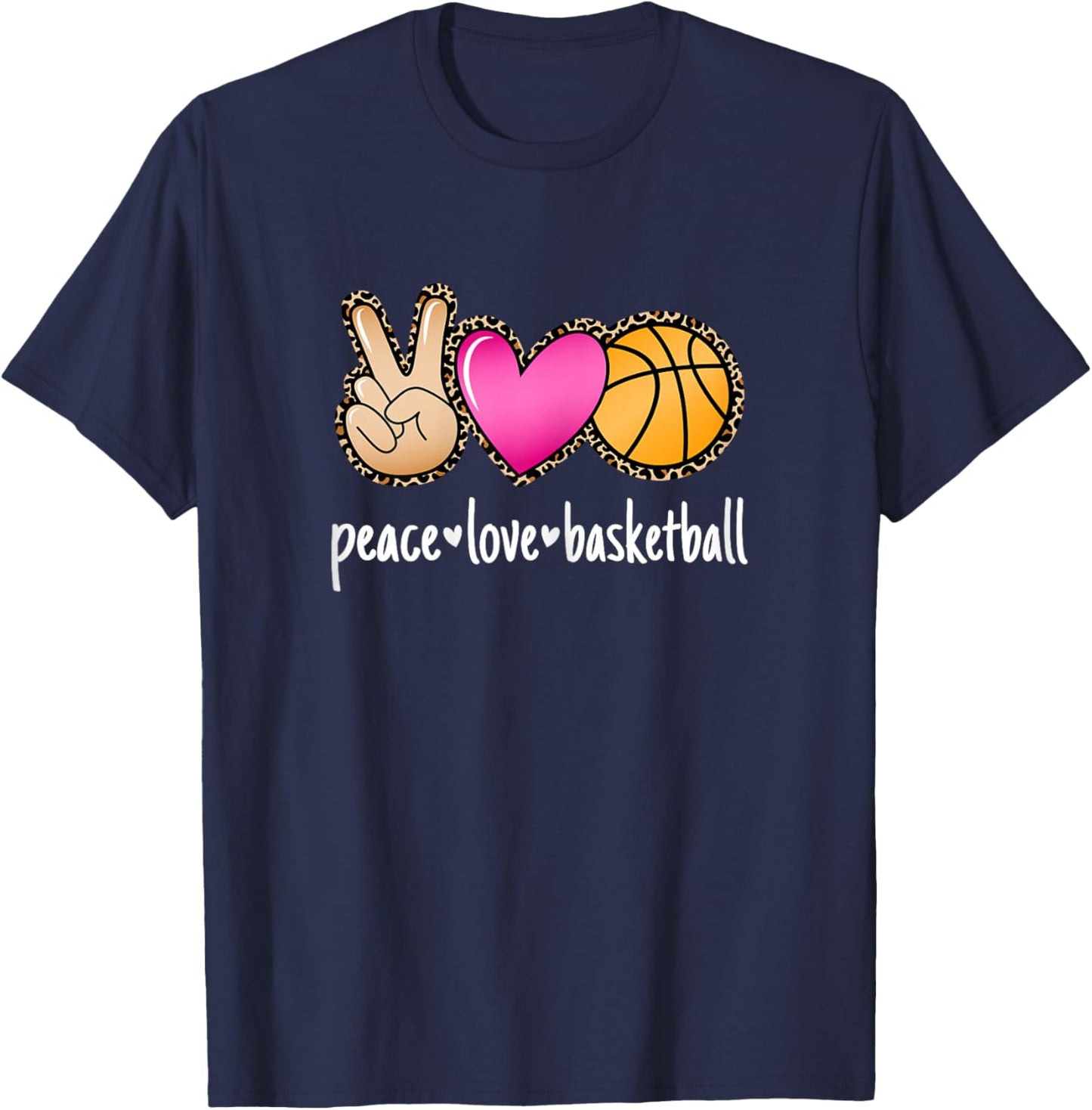 Peace Love Basketball Leopard Print Women Girls Basketball T-Shirt - T-Shirt | Navy