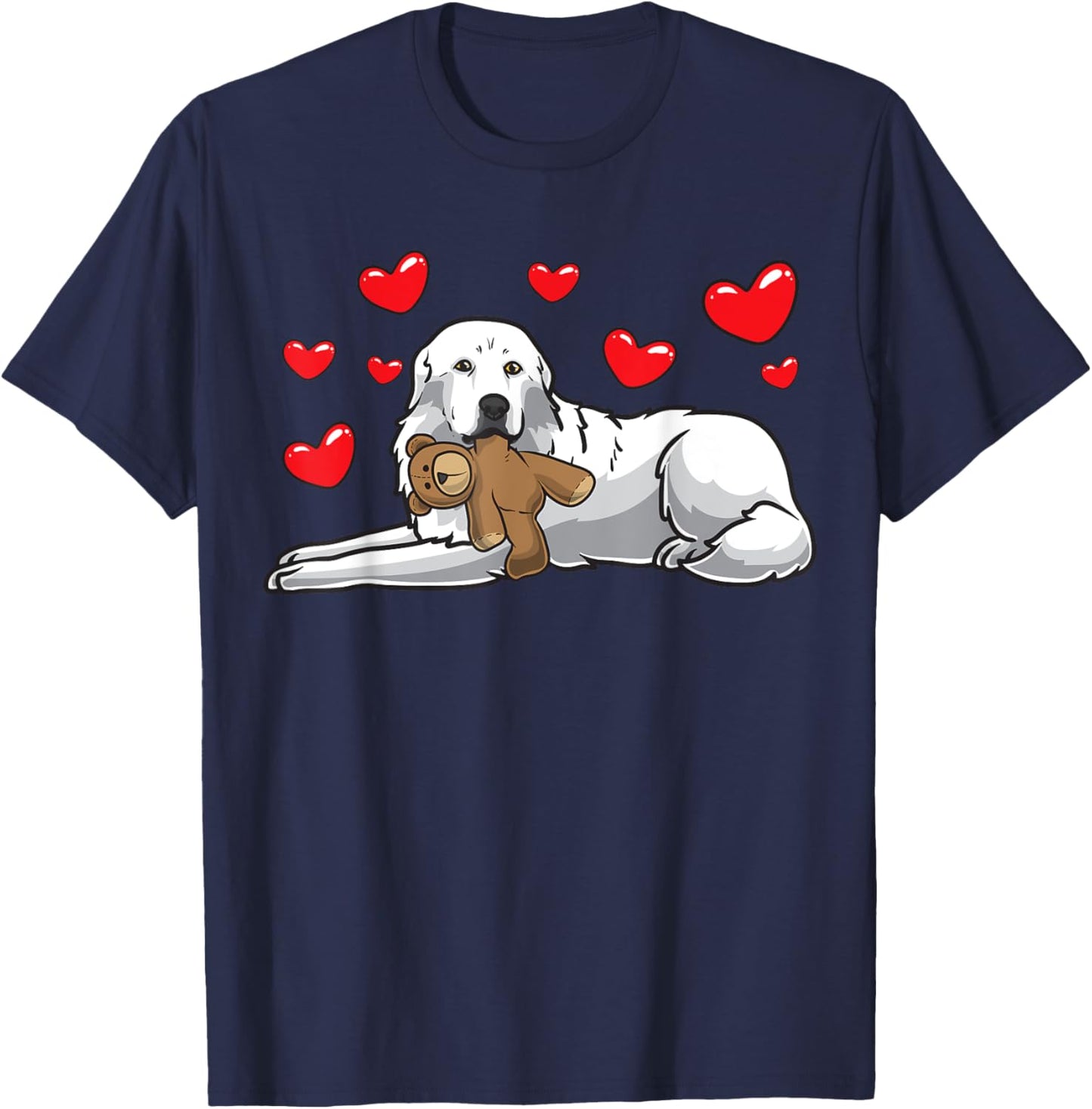 Great Pyrenees Gifts by Thembalove -Adults, -Kids Black Cotton Polyester Small Short Sleeve Classic Fit T-Shirt - T-Shirt | Navy