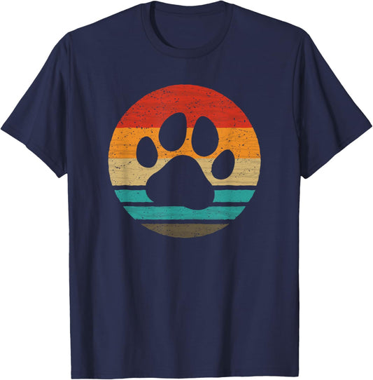 Dog Paw Retro Style Vintage T-Shirt - T-Shirt | Navy