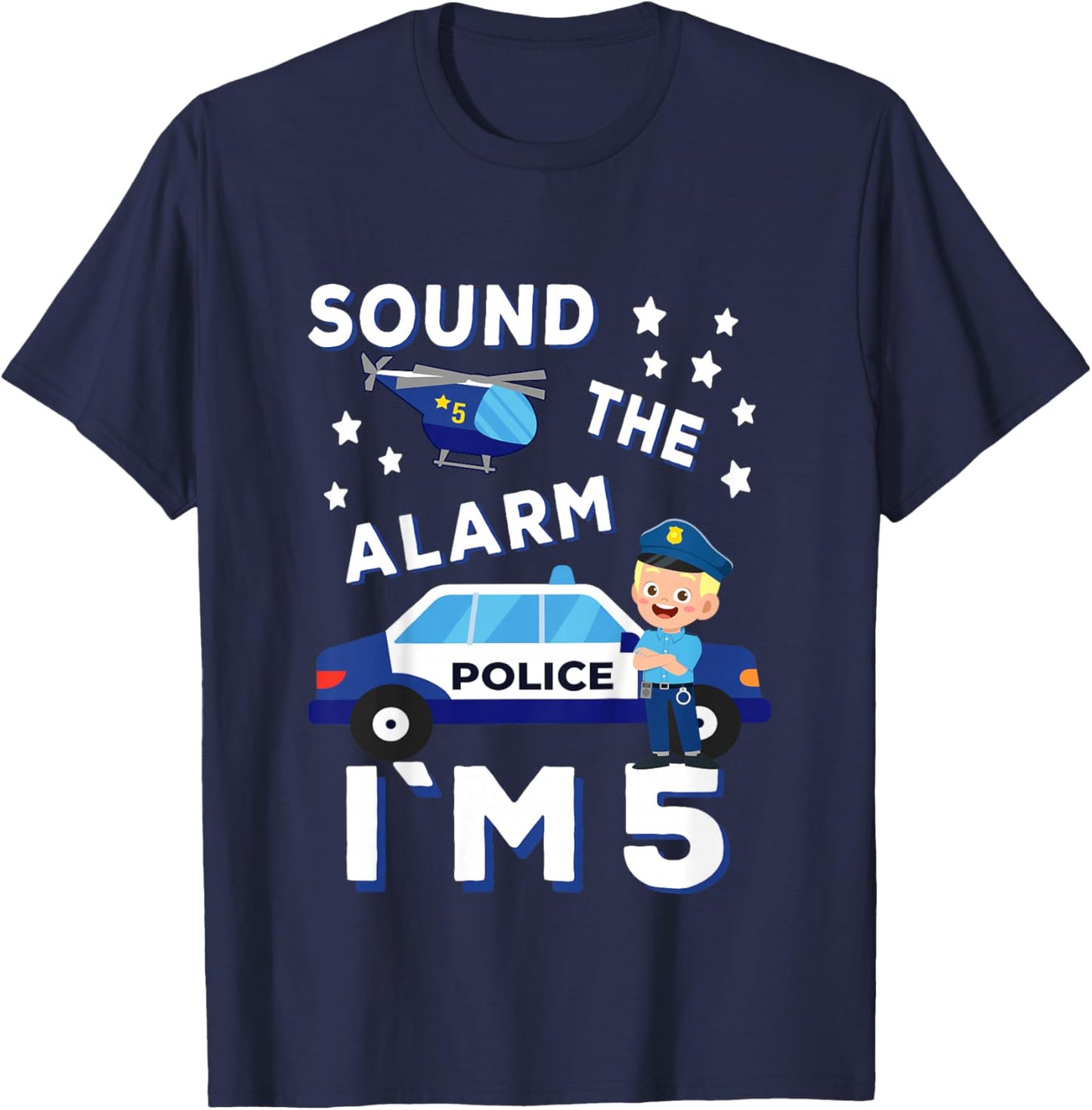 Birthday Police Fire Emergency Vehicles Kids Gifts Kids Police Car 5th Birthday Party Boys T-Shirt - T-Shirt | Navy