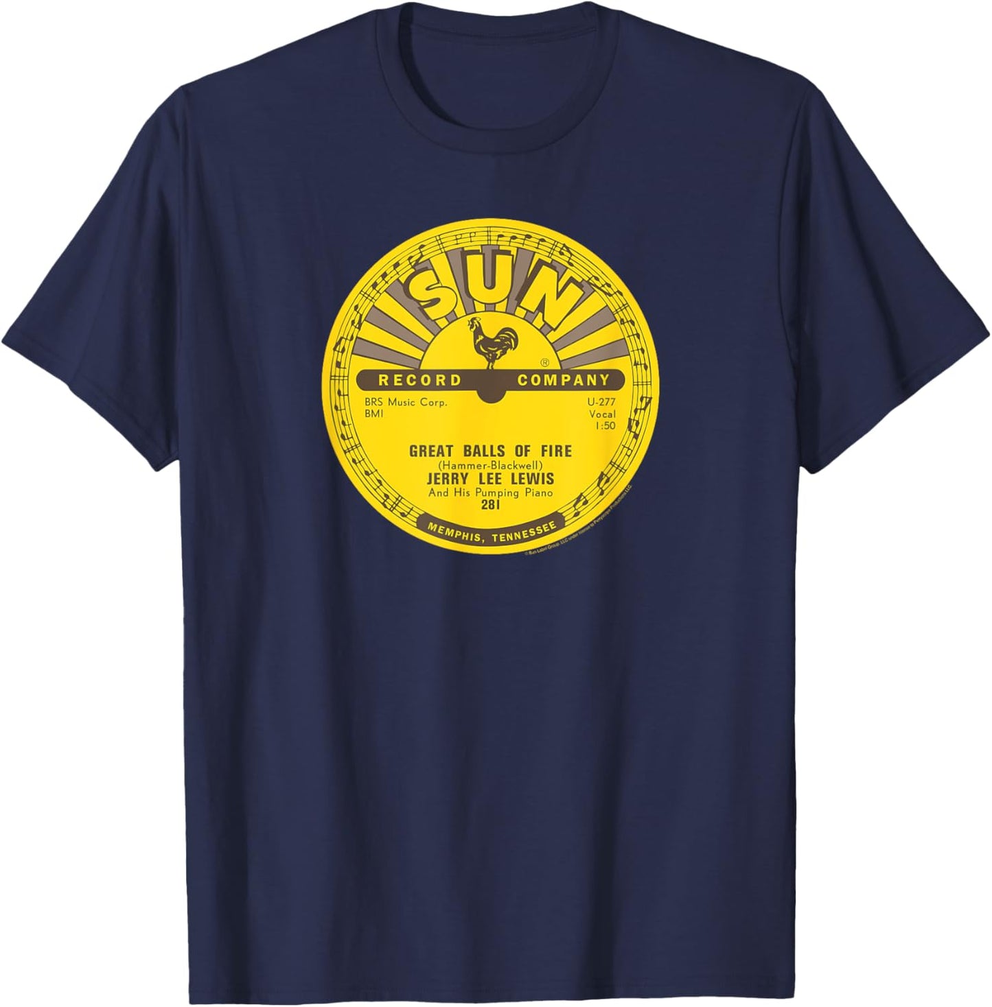 Sun Records Vinyl Jerry Lee Lewis Great Balls Of Fire T-Shirt - T-Shirt | Navy