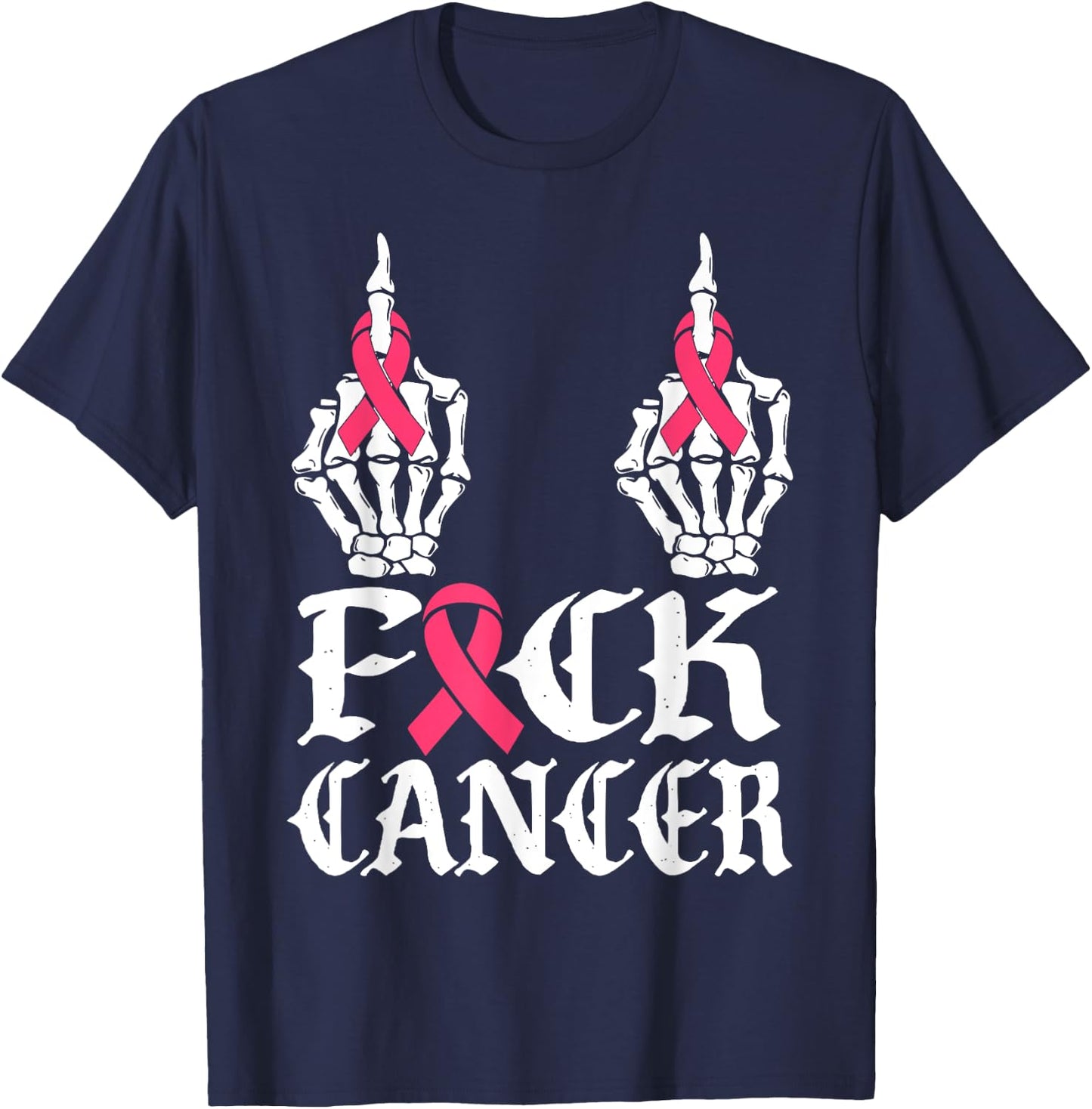 Fuck Cancer Skull and Crossbones Skeleton Breast Cancer T-Shirt - T-Shirt | Navy