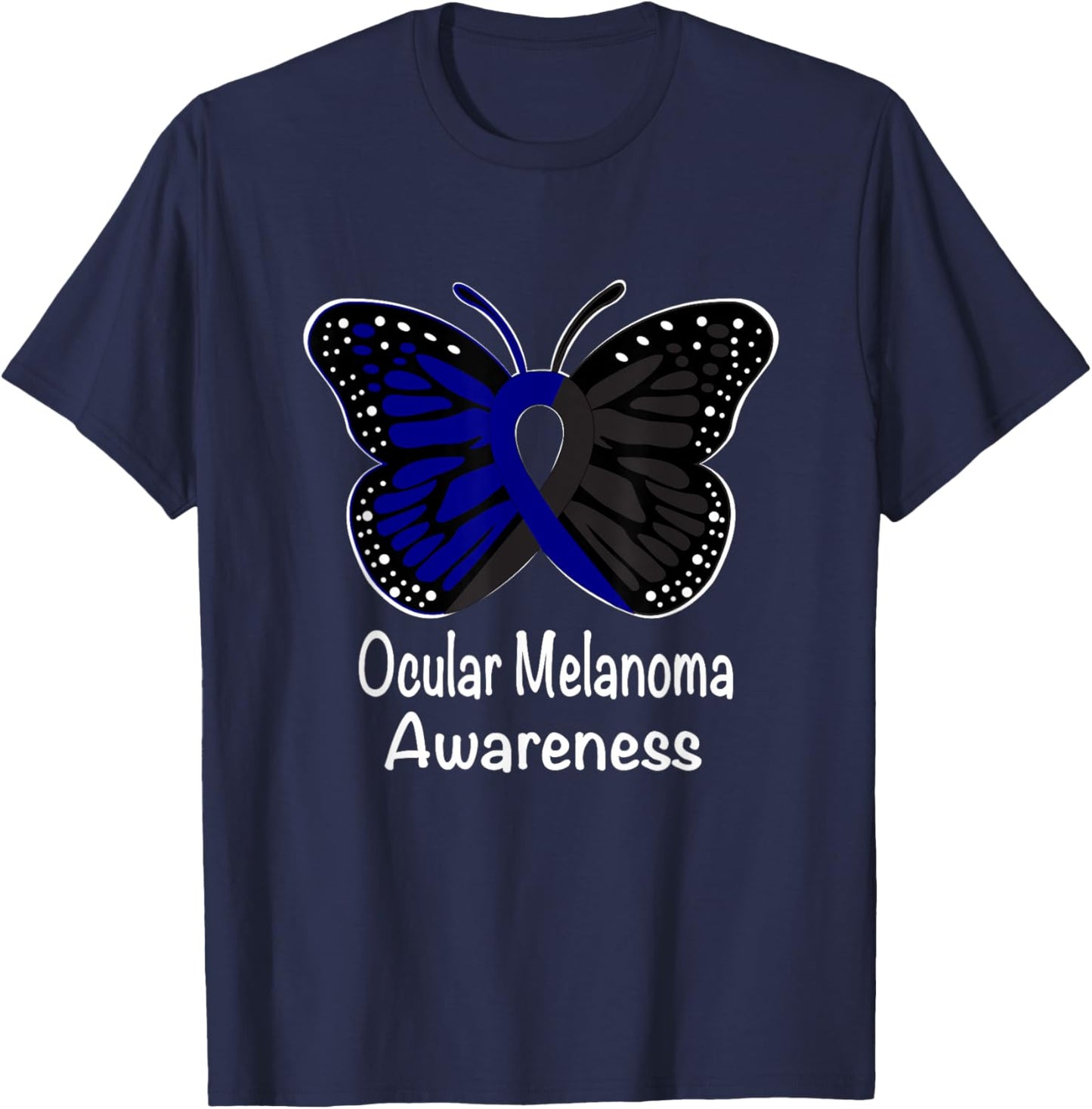 Ocular Melanoma Awareness Warrior Black & Blue Ribbon T-Shirt - T-Shirt | Navy