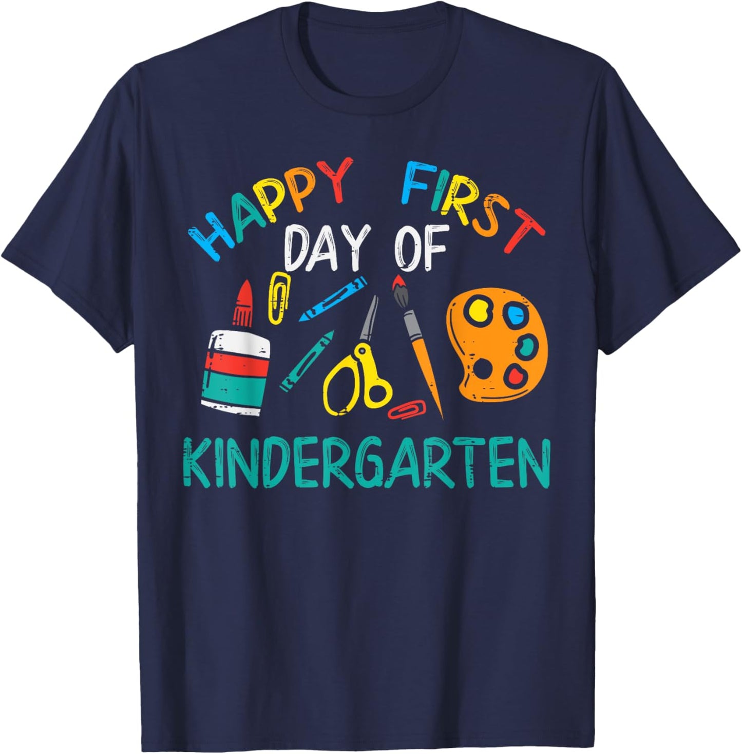 Happy First Day Of Kindergarten Back To Boys Girls Teacher T-Shirt - T-Shirt | Navy