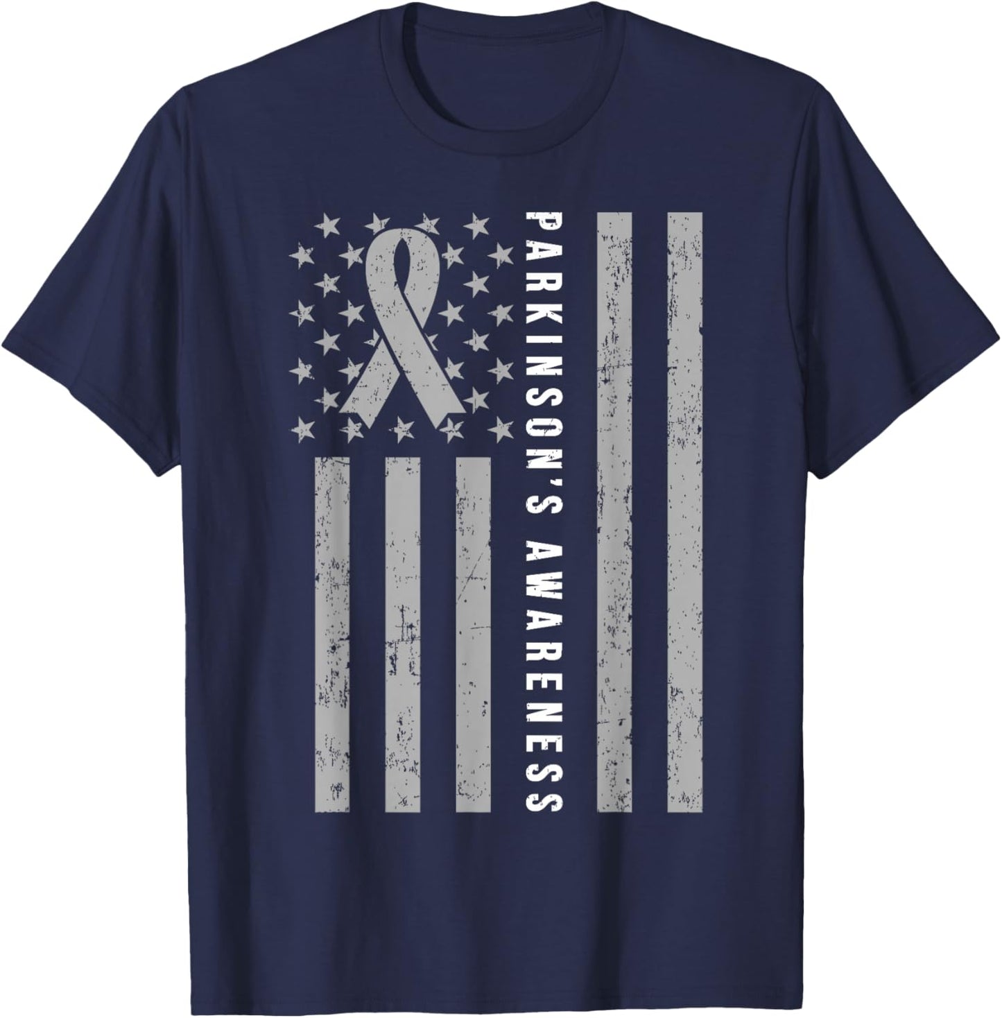 Parkinsons Awareness Ribbon Gray Parkinsons Disease Flag T-Shirt - T-Shirt | Navy