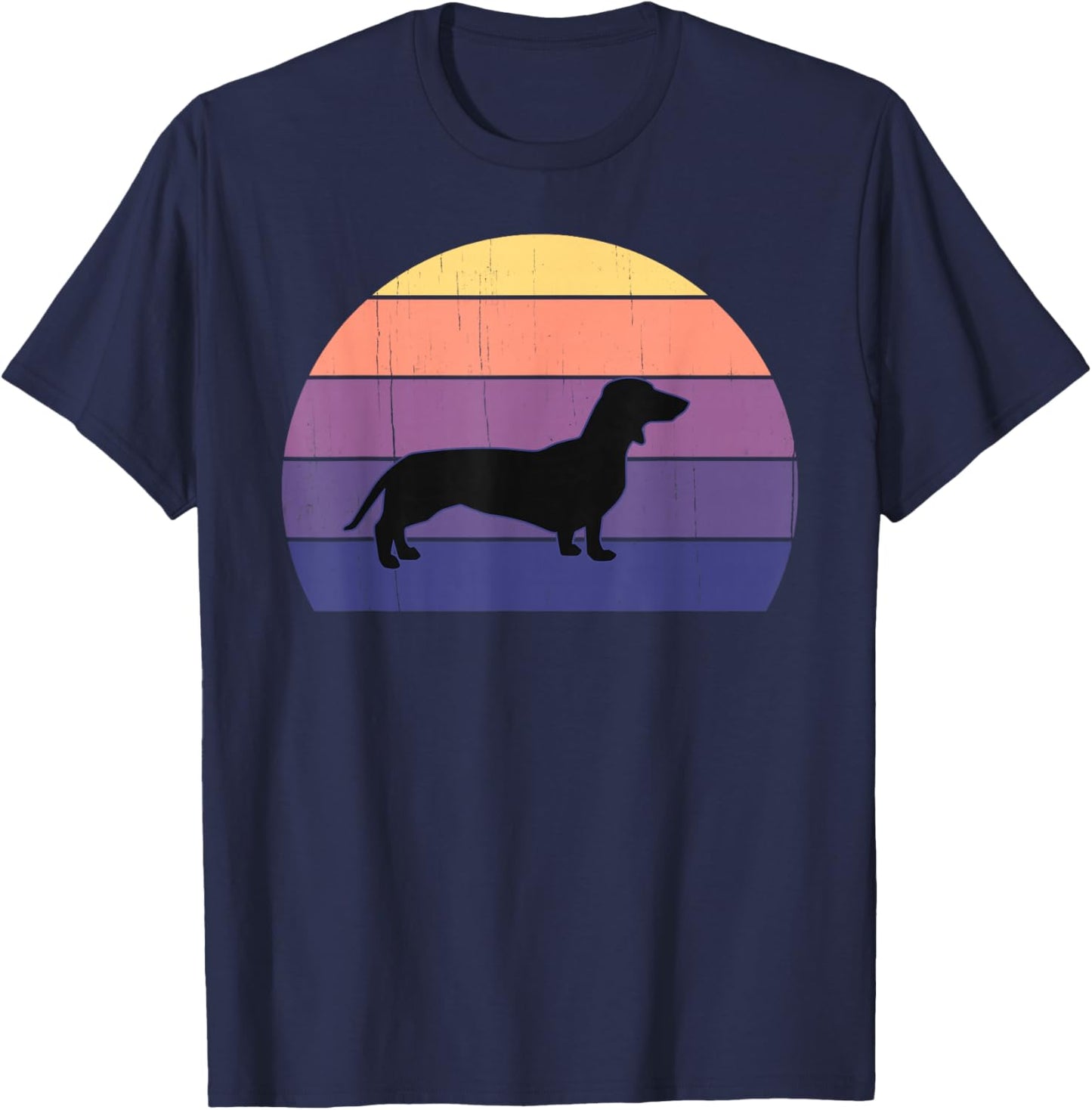 Cool Retro Sunset Dachshunds: Great Dachshund Owner/Lover T-Shirt - T-Shirt | Navy