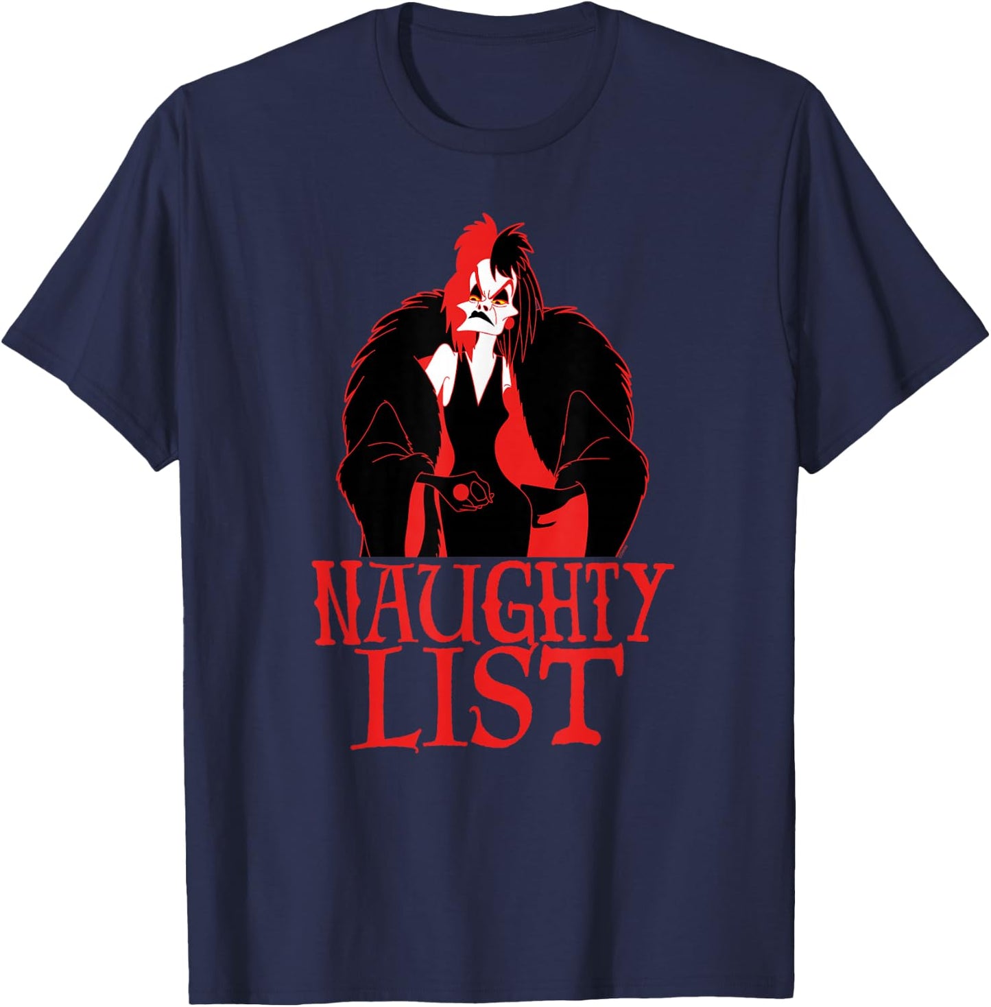 Disney Villains Holiday Christmas Cruella Naughty List T-Shirt - T-Shirt | Navy