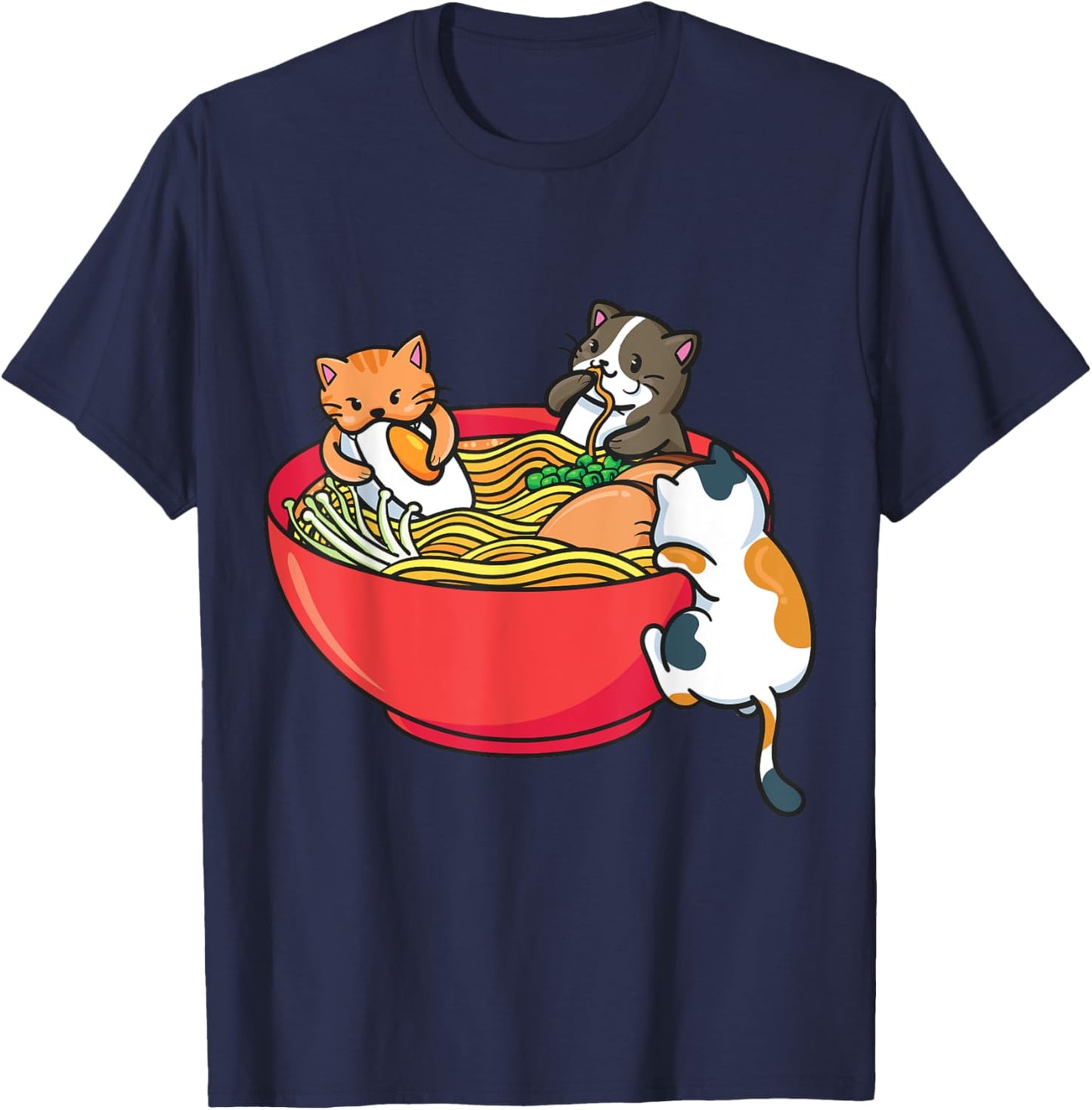 Japanese ramen noodles anime funny Japan cat T-Shirt - T-Shirt | Navy