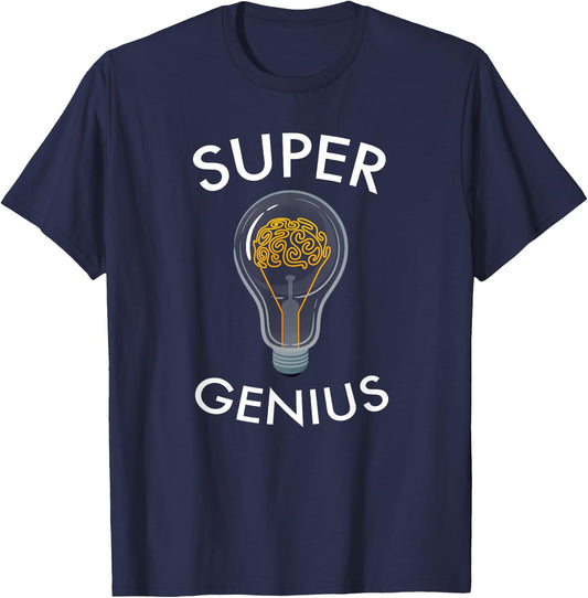 Super Genius Brain Bulp Smart IQ Intelligent T-Shirt - T-Shirt | Navy