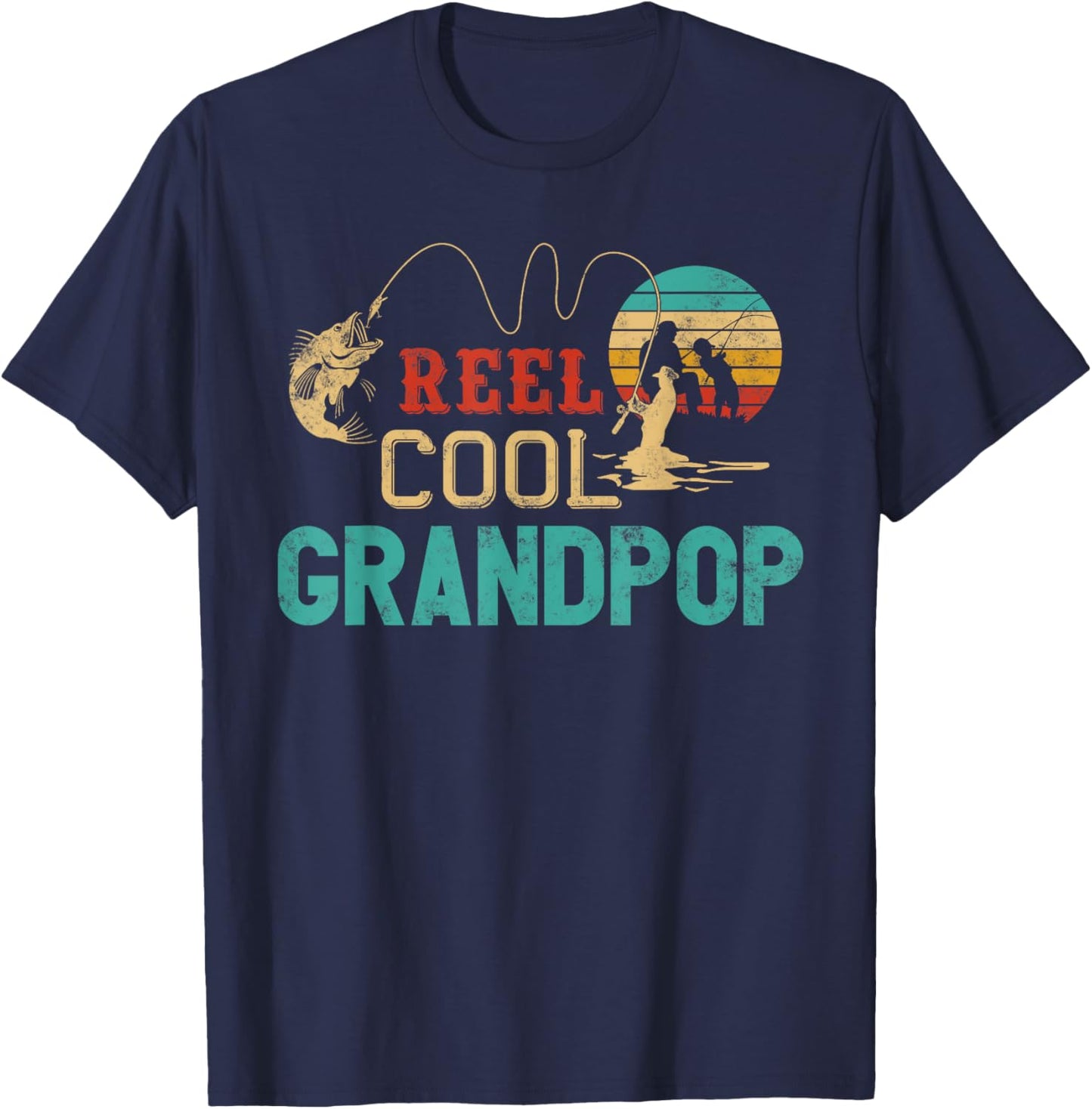 Reel Cool Grandpop vintage funny fishing rod gifts Gramdpop T-Shirt - T-Shirt | Navy