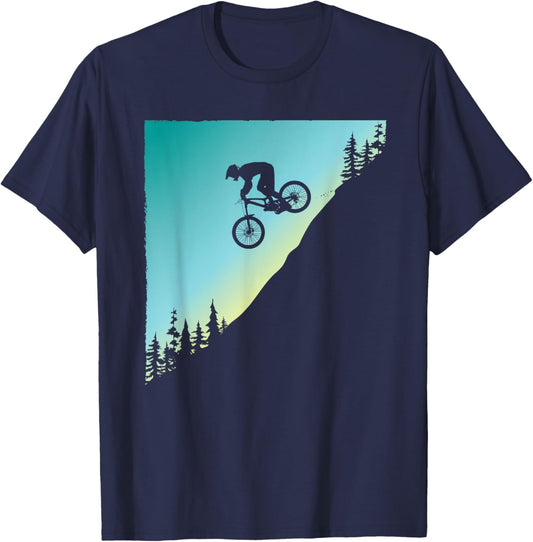 Downhill Bike Jump Mountain Biking MTB Trail Ride Sunset T-Shirt - T-Shirt | Navy