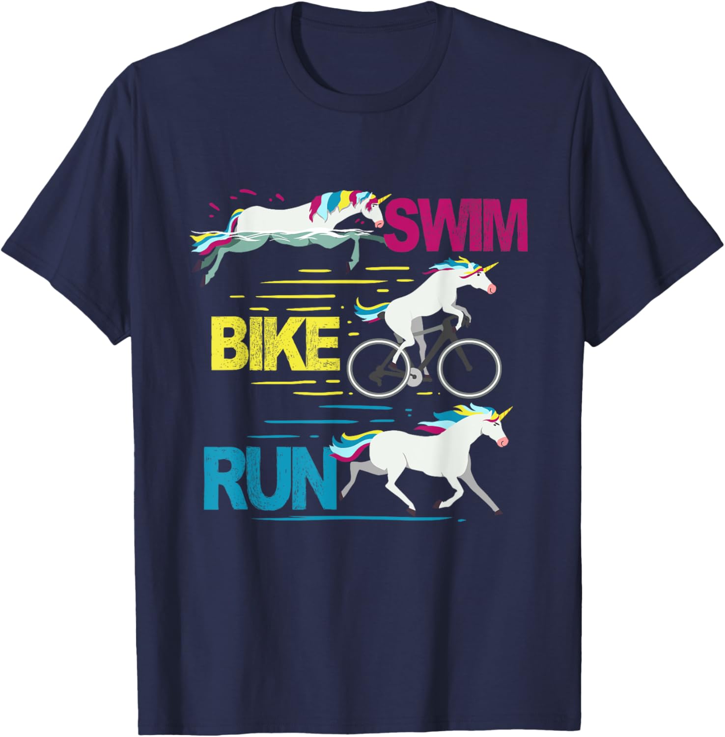 Running Swimming Cycling Unicorn Triathlete Triathlon T-Shirt - T-Shirt | Navy