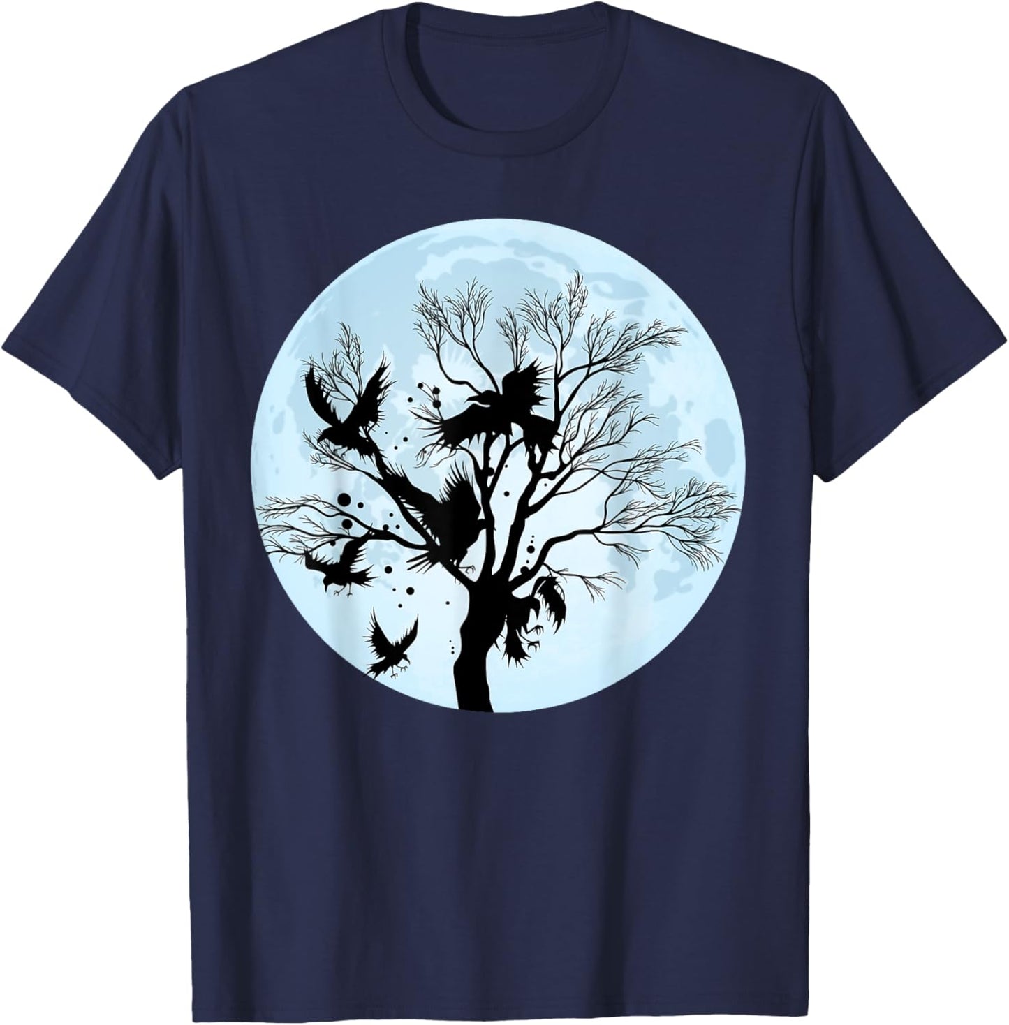 Moonlight Night Black Crow Forest Animal Bird Raven T-Shirt - T-Shirt | Navy