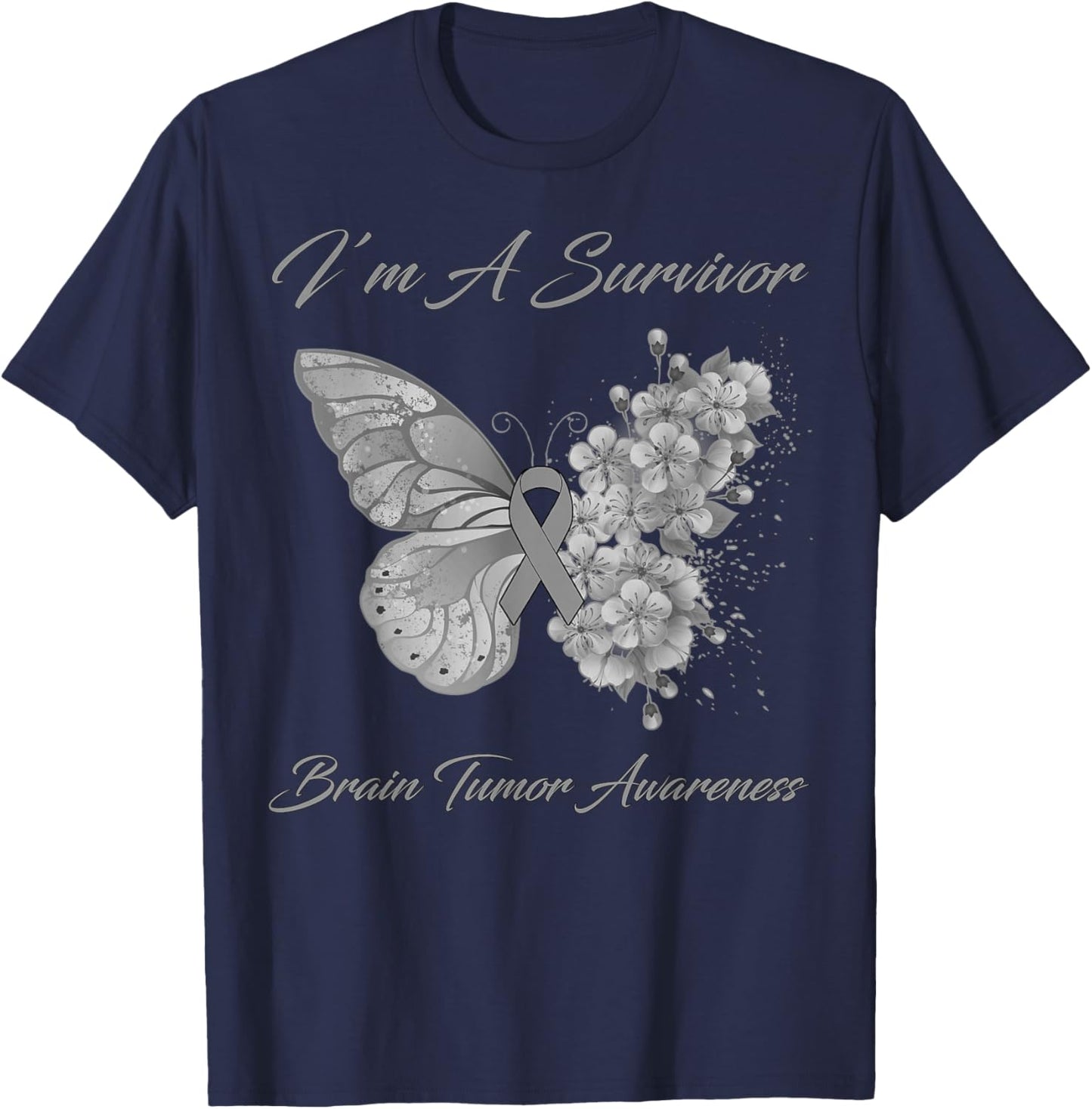 Butterfly I’m A Survivor Brain Tumor Awareness T-Shirt - T-Shirt | Navy
