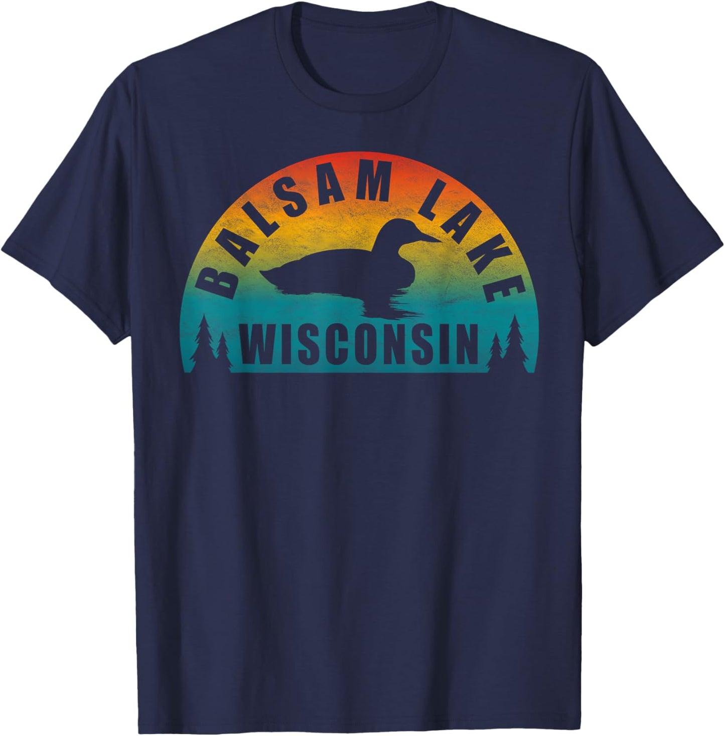 Balsam Lake Northern Wisconsin Sunset Loon T-Shirt - T-Shirt | Navy
