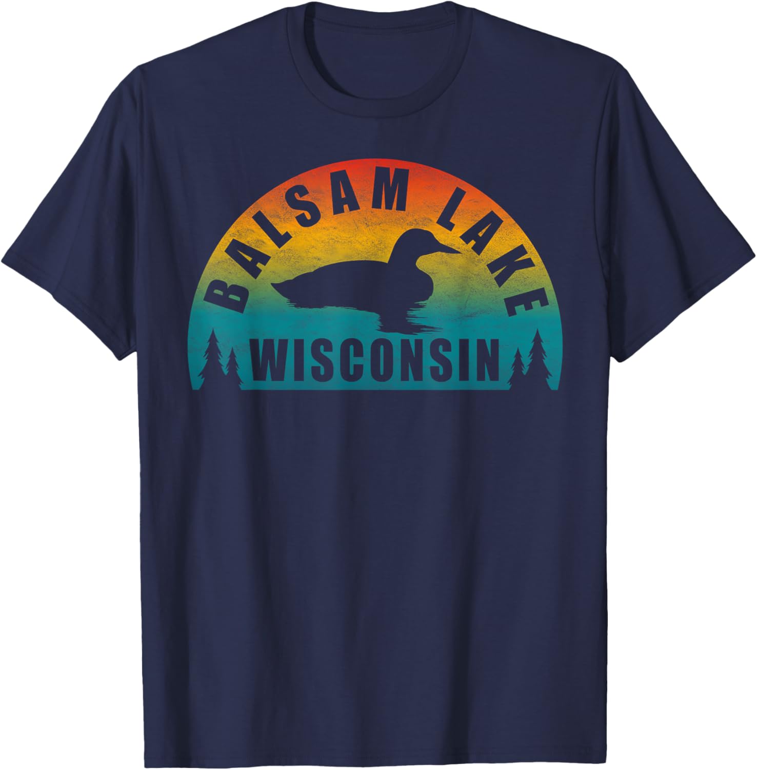 Balsam Lake Northern Wisconsin Sunset Loon T-Shirt - T-Shirt | Navy