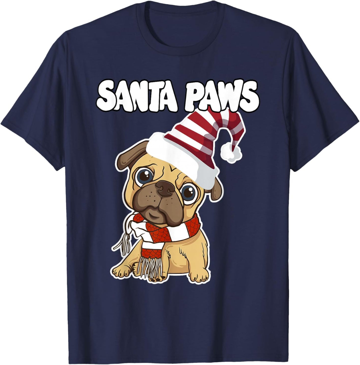 Pug Santa Paws Cute Christmas T-Shirt - T-Shirt | Navy