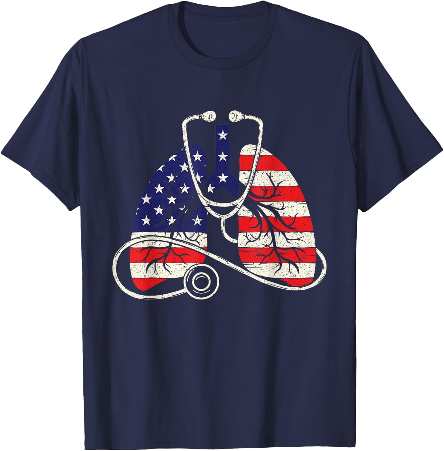Patriotic Lungs - American Flag Respiratory Therapist T-Shirt - T-Shirt | Navy