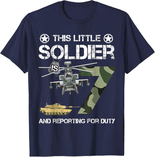 7 Year Old Soldier Camo Army Birthday Themed Military Family T-Shirt - T-Shirt | Navy