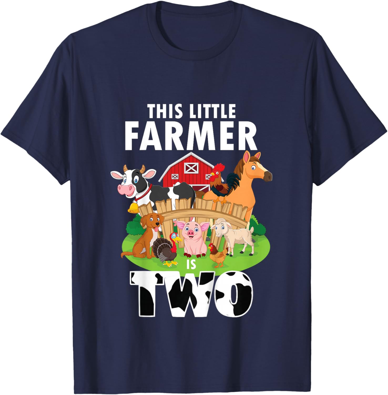 Kids 2 Years Old Boy Farmer 2nd Birthday Farm Animals Kids T-Shirt - T-Shirt | Navy