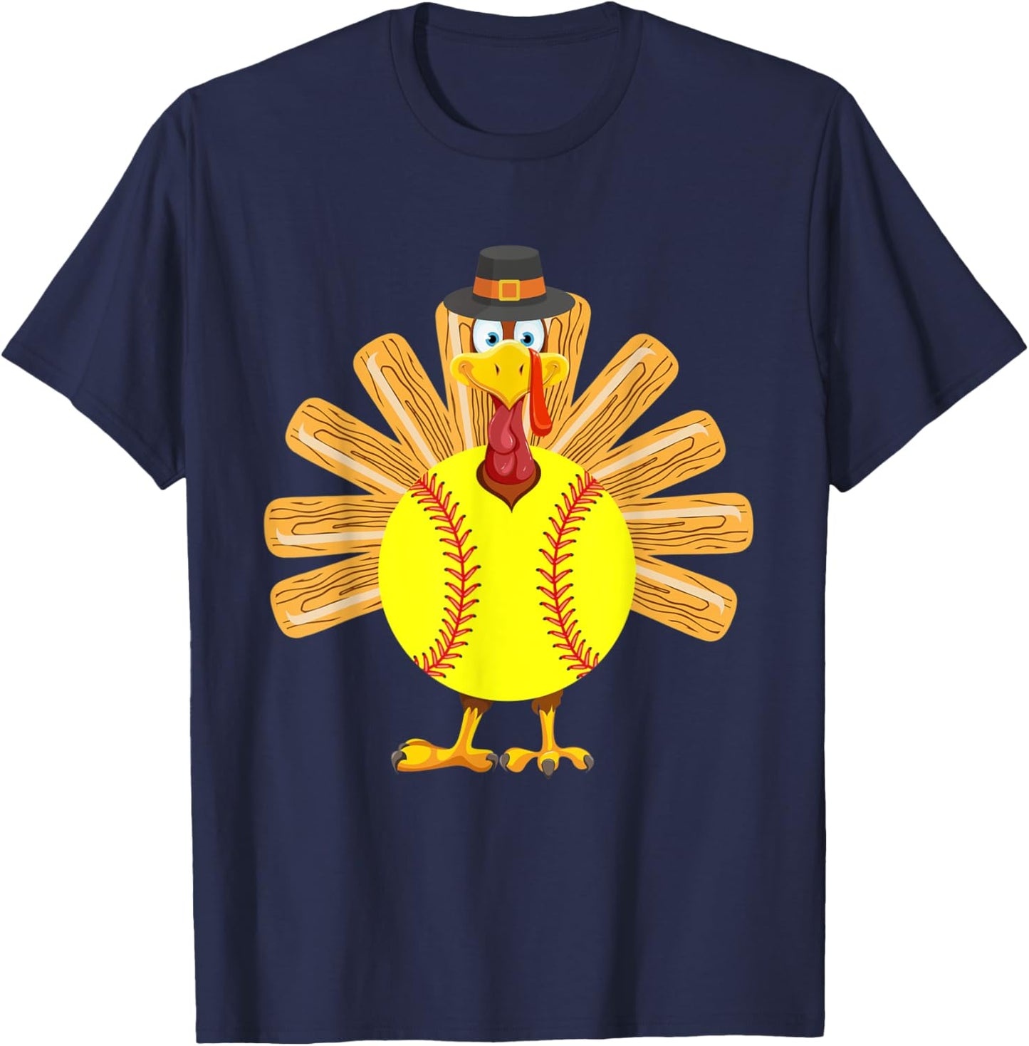 Softball Turkey Thanksgiving Shirt for Girls Toddler Kid Mom T-Shirt - T-Shirt | Navy