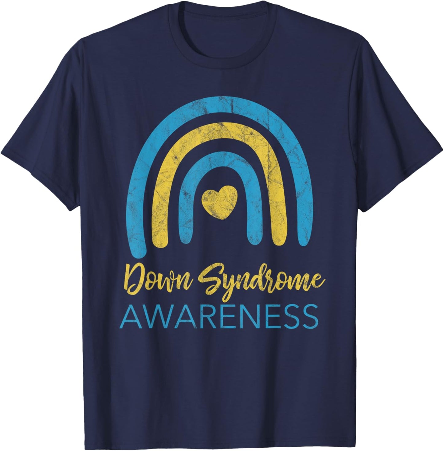 National Down Syndrome Awareness Month Retro Rainbow T21 T-Shirt - T-Shirt | Navy