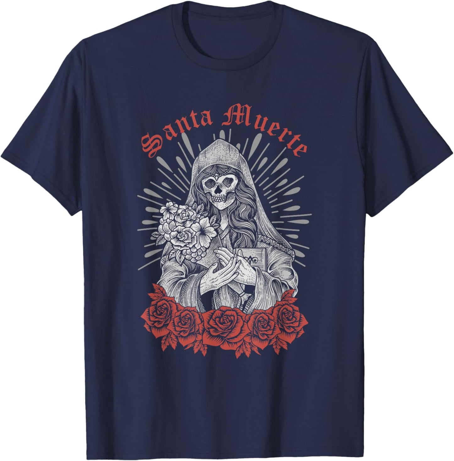 Santa Muerte Mexican Female Deity Dead Sugar Skull Satanic T-Shirt - T-Shirt | Navy