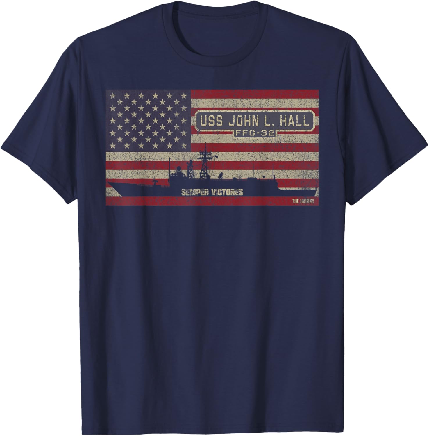 USS John L Hall FFG-32 Frigate Ship USA American Flag T-Shirt - T-Shirt | Navy