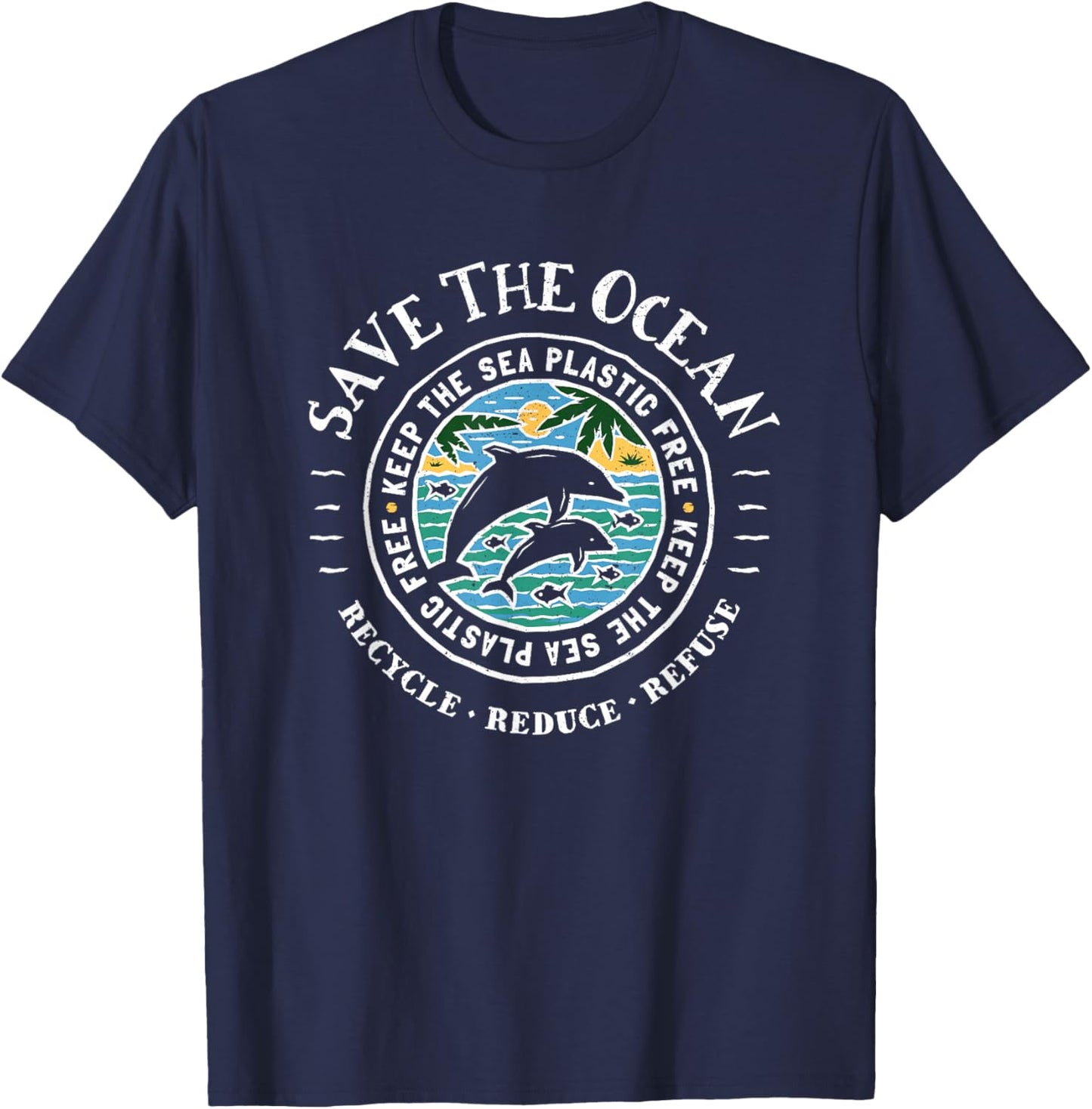 Save The Ocean - Keep The Sea Plastic Free Dolphin T-Shirt - T-Shirt | Navy
