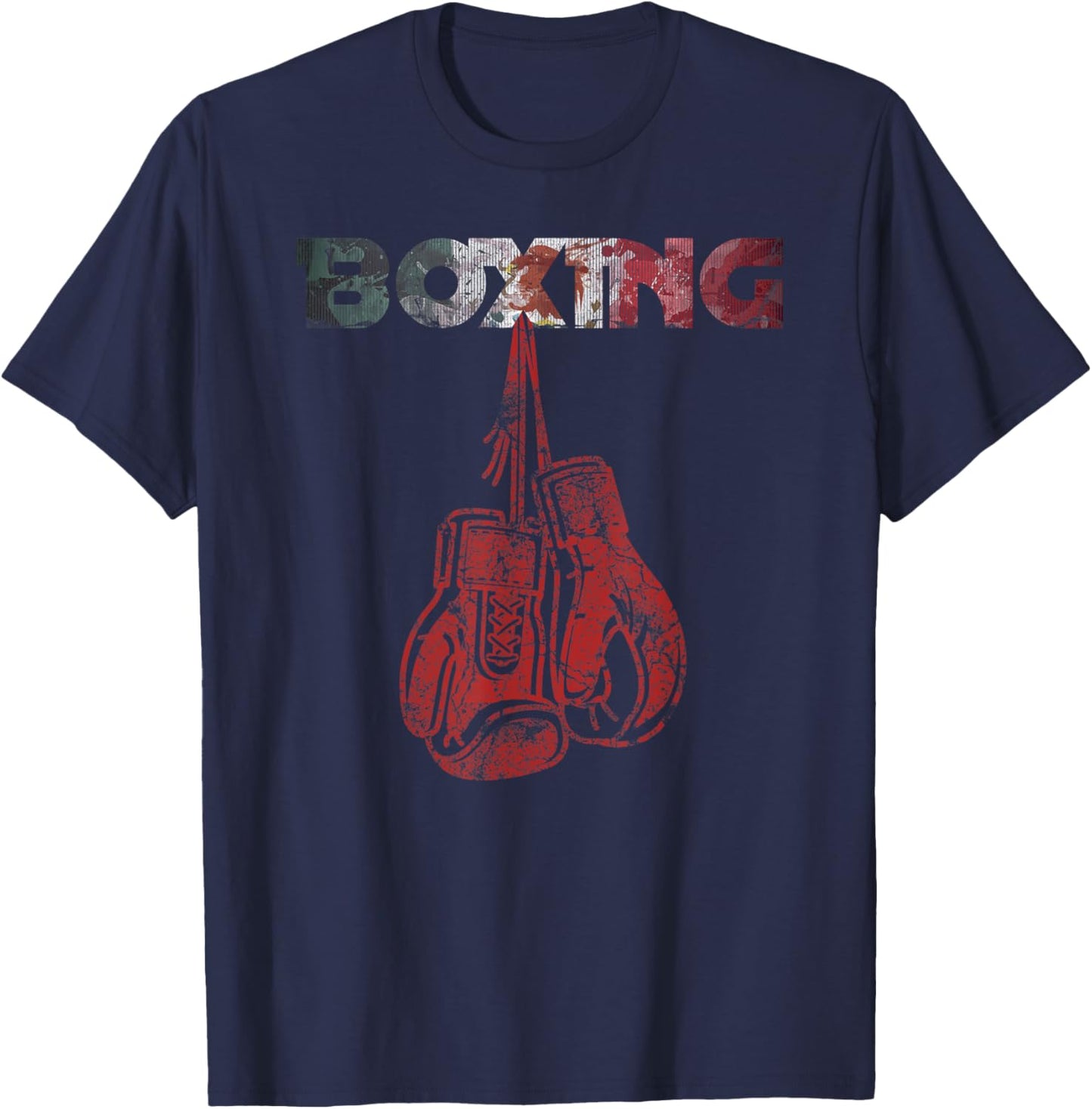 Retro Love Red Boxing Gloves Mexican Vintage style boxing T-Shirt - T-Shirt | Navy