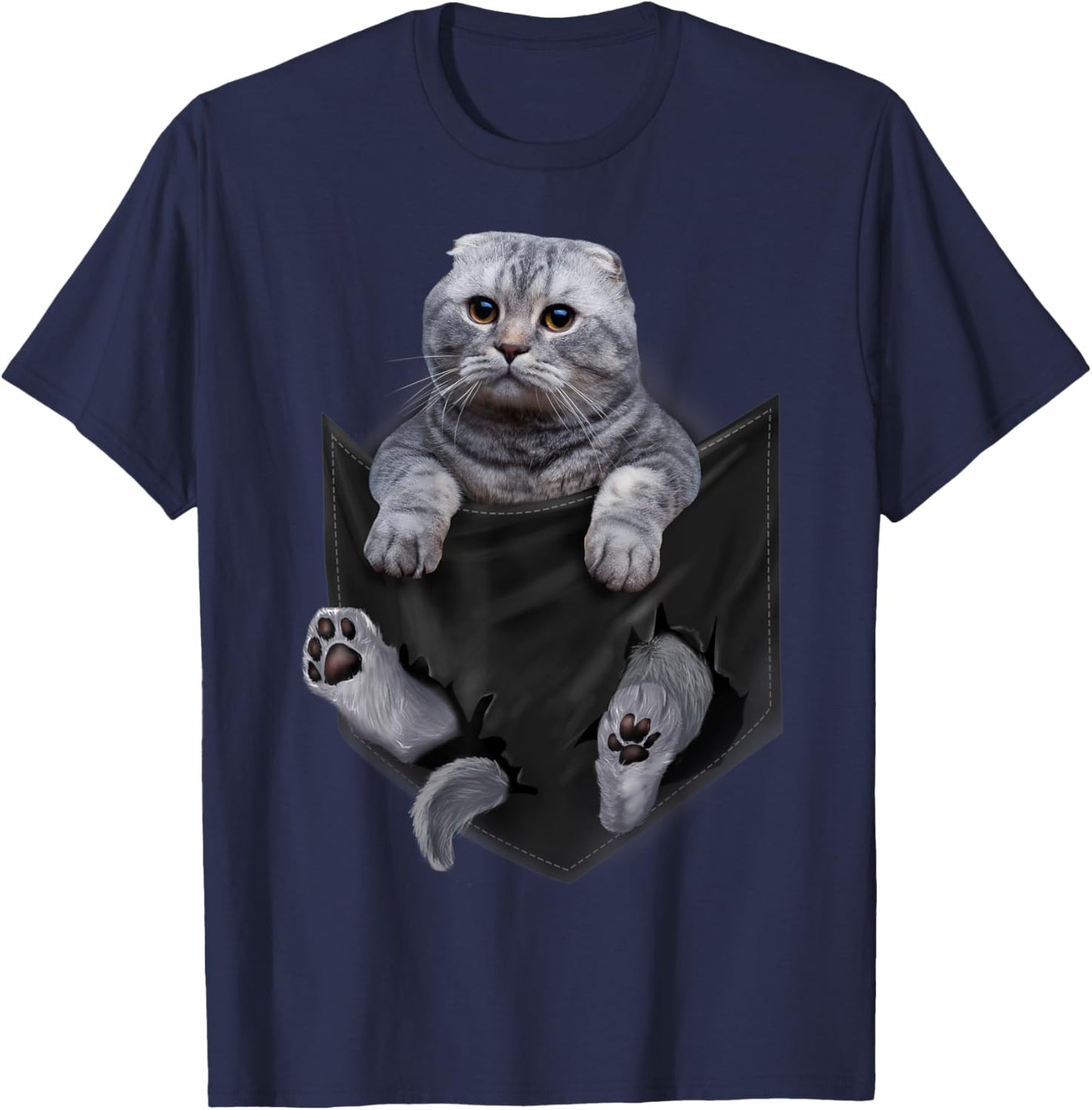 Scottish Fold Cat in Pocket Cats Shirt Gifts T-Shirt - T-Shirt | Navy