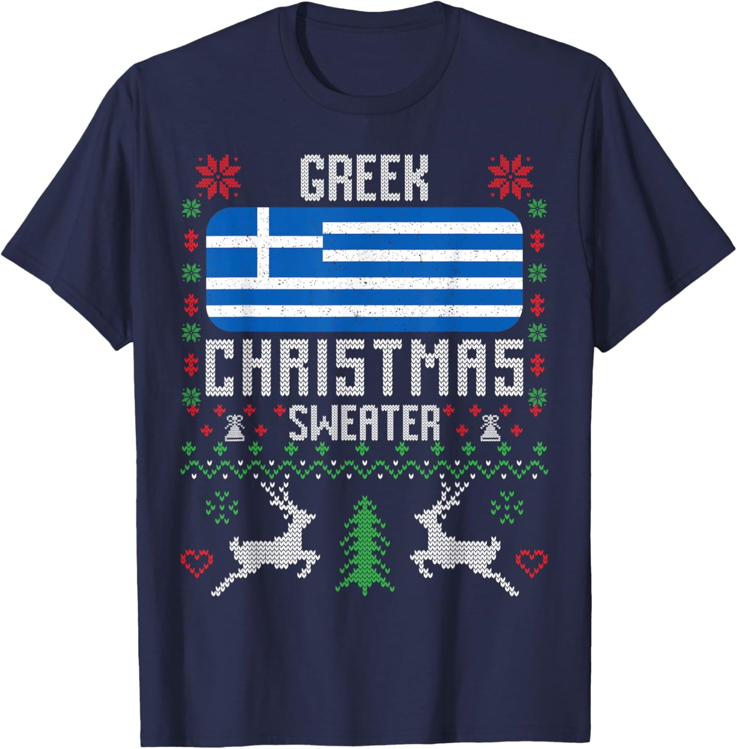 Greece Flag Greek Christmas Sweater T-Shirt - T-Shirt | Navy