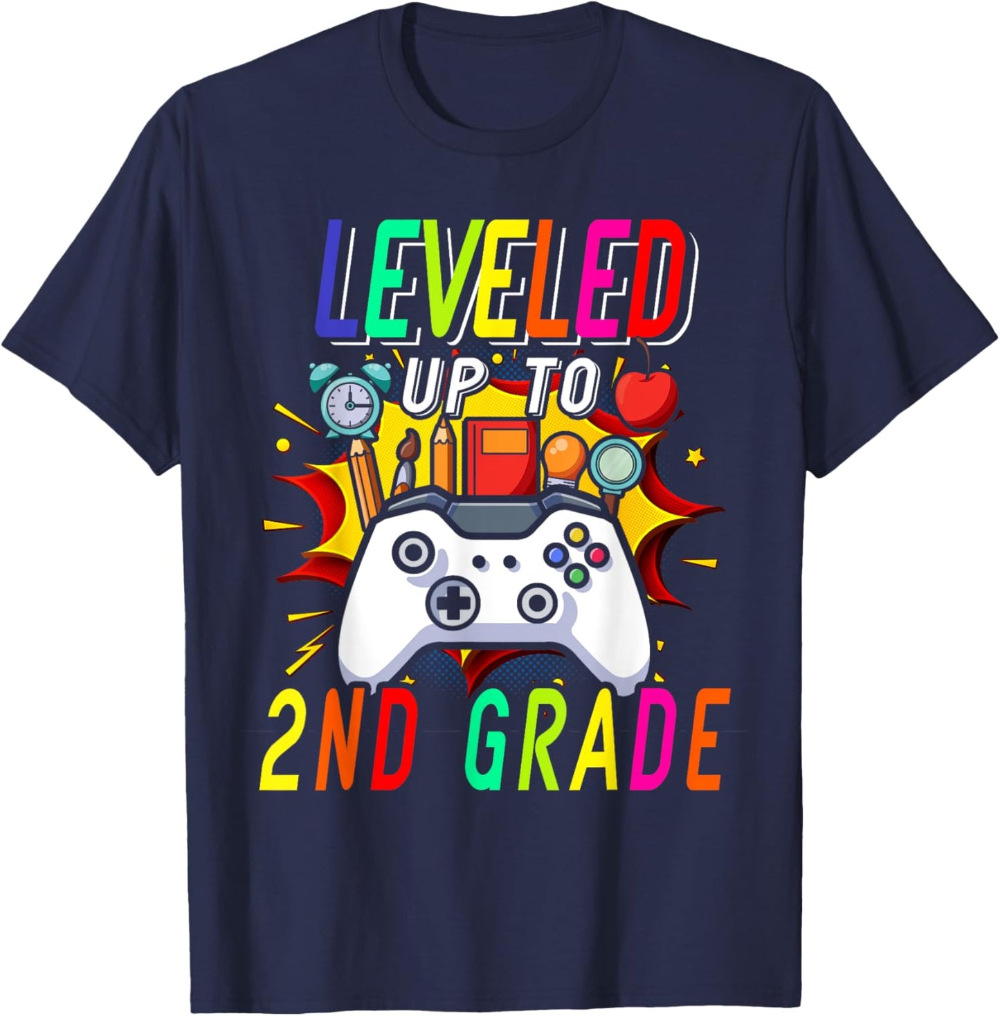 Welcome Back To School Funny Leveled Up To Second Grade T-Shirt - T-Shirt | Navy