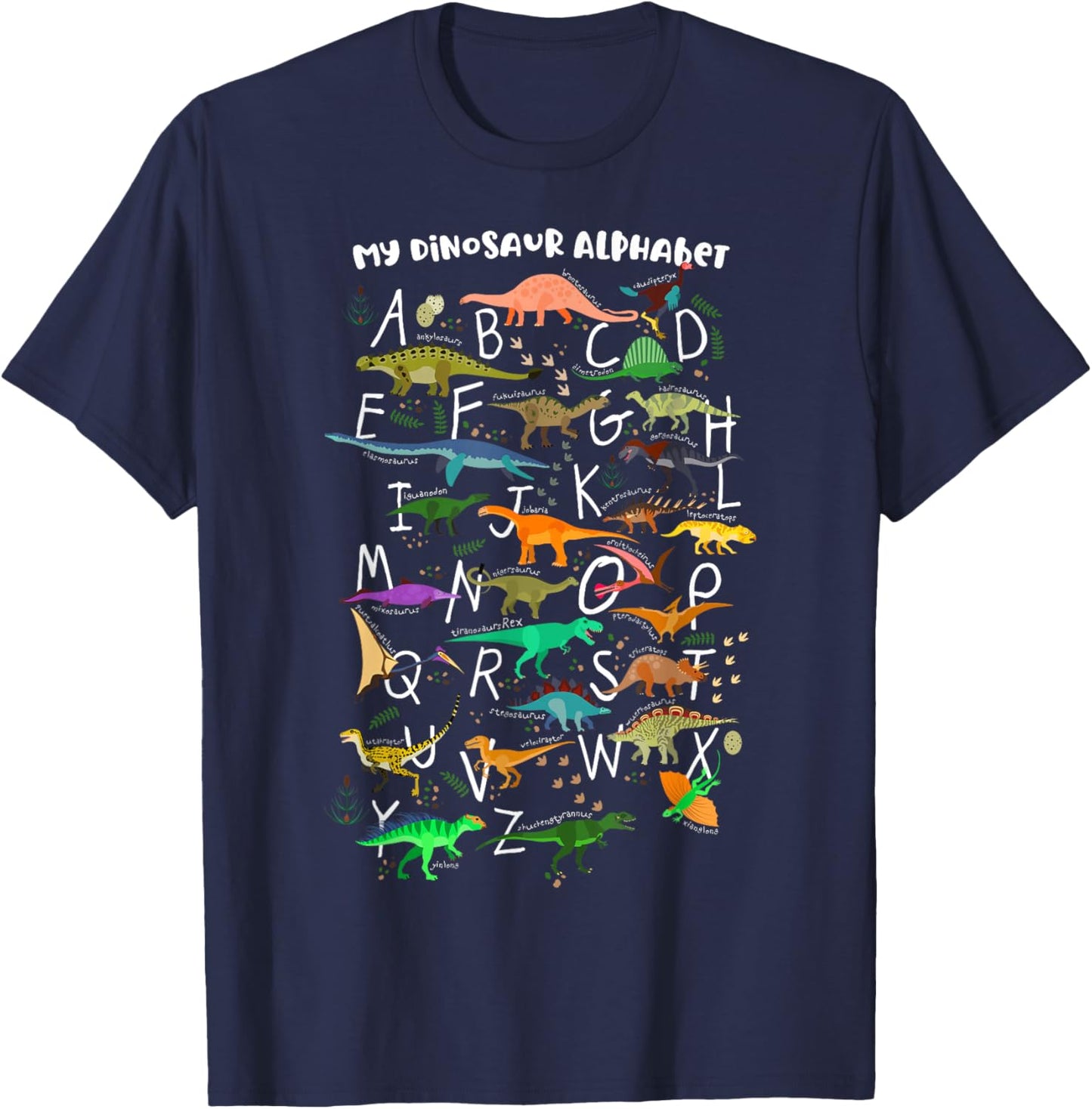 ABC Dino Identification A-Z Types Of Dinosaurs Alphabet T-Shirt - T-Shirt | Navy