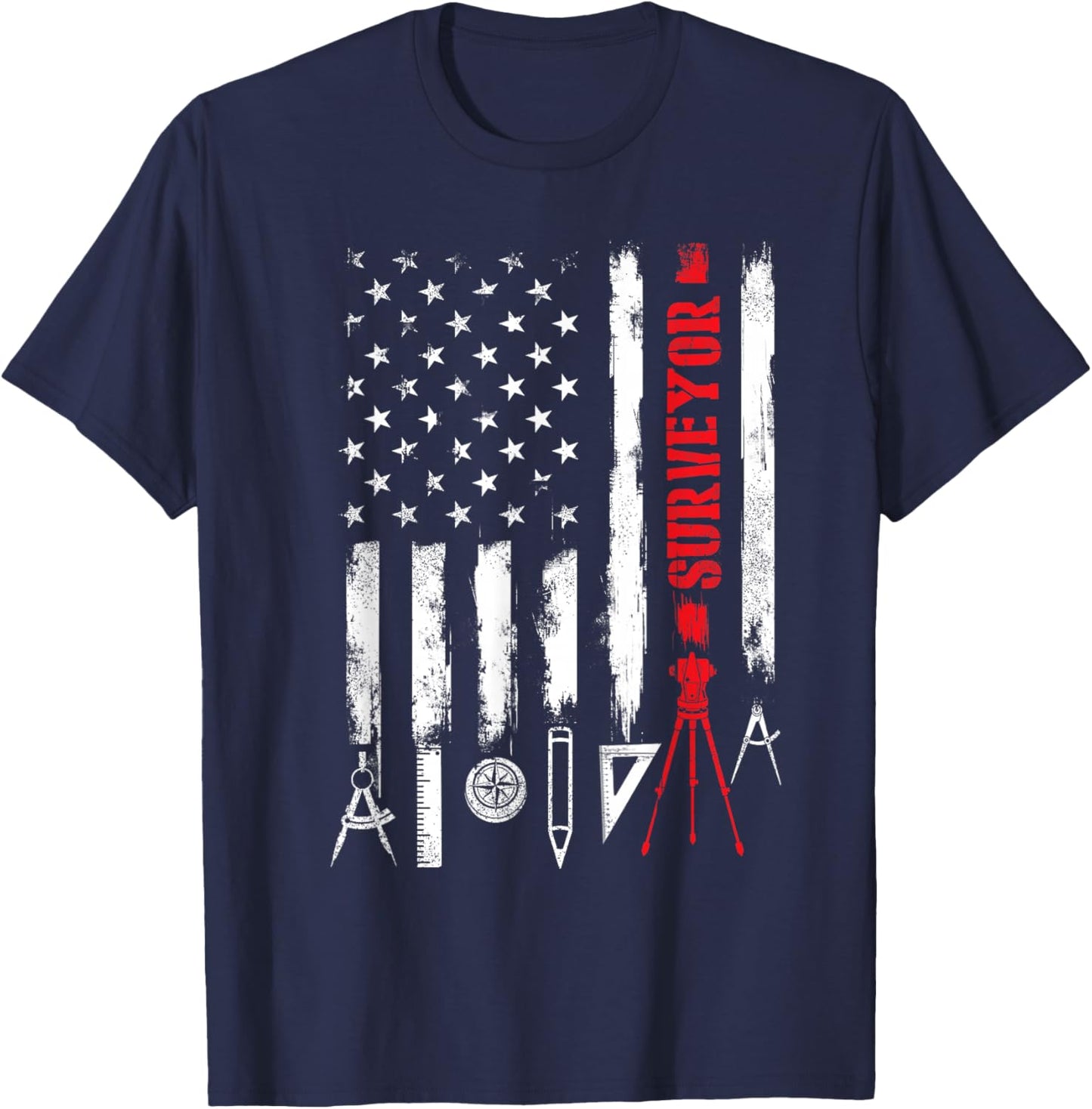 Patriotic USA Flag Land Surveyor Land Examiner Cartographer T-Shirt - T-Shirt | Navy