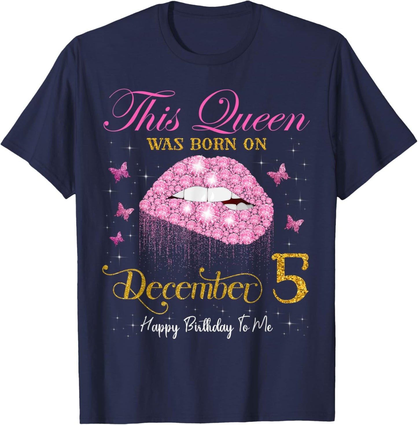 This Queen Was Born on December 5, 5th December Birthday T-Shirt - T-Shirt | Navy